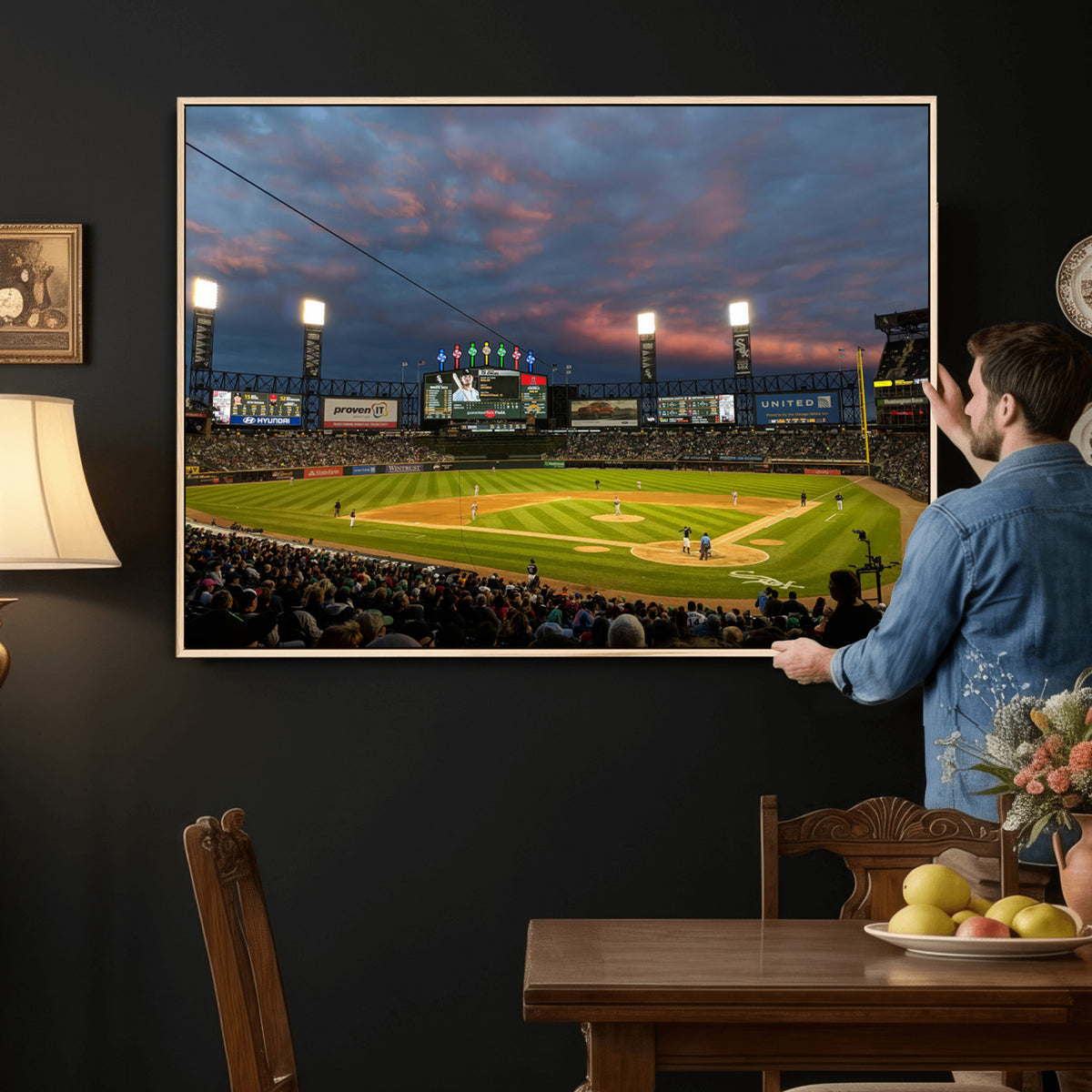96063-MGV-CV-36X24 - Chicago White Sox Baseball Team Print Canvas, Guaranteed Rate Field, Framed and Ready to Hang