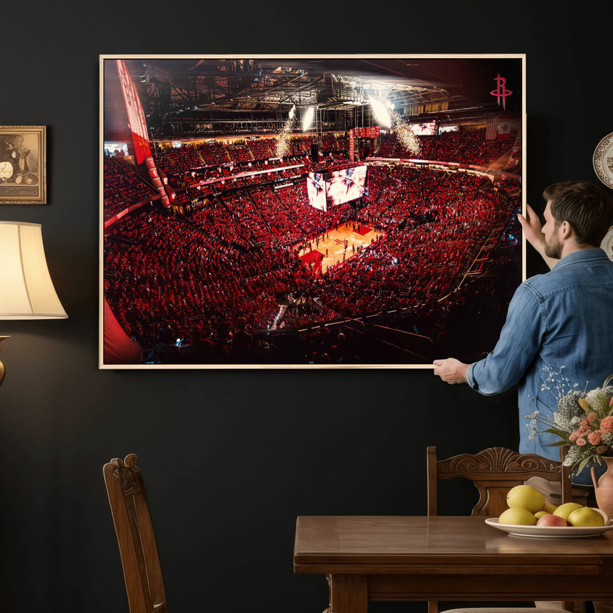 91527-MGV-CV-36X24 - Houston Rockets Basketball Team Print Canvas, Houston Toyota Center Arena Wall Art