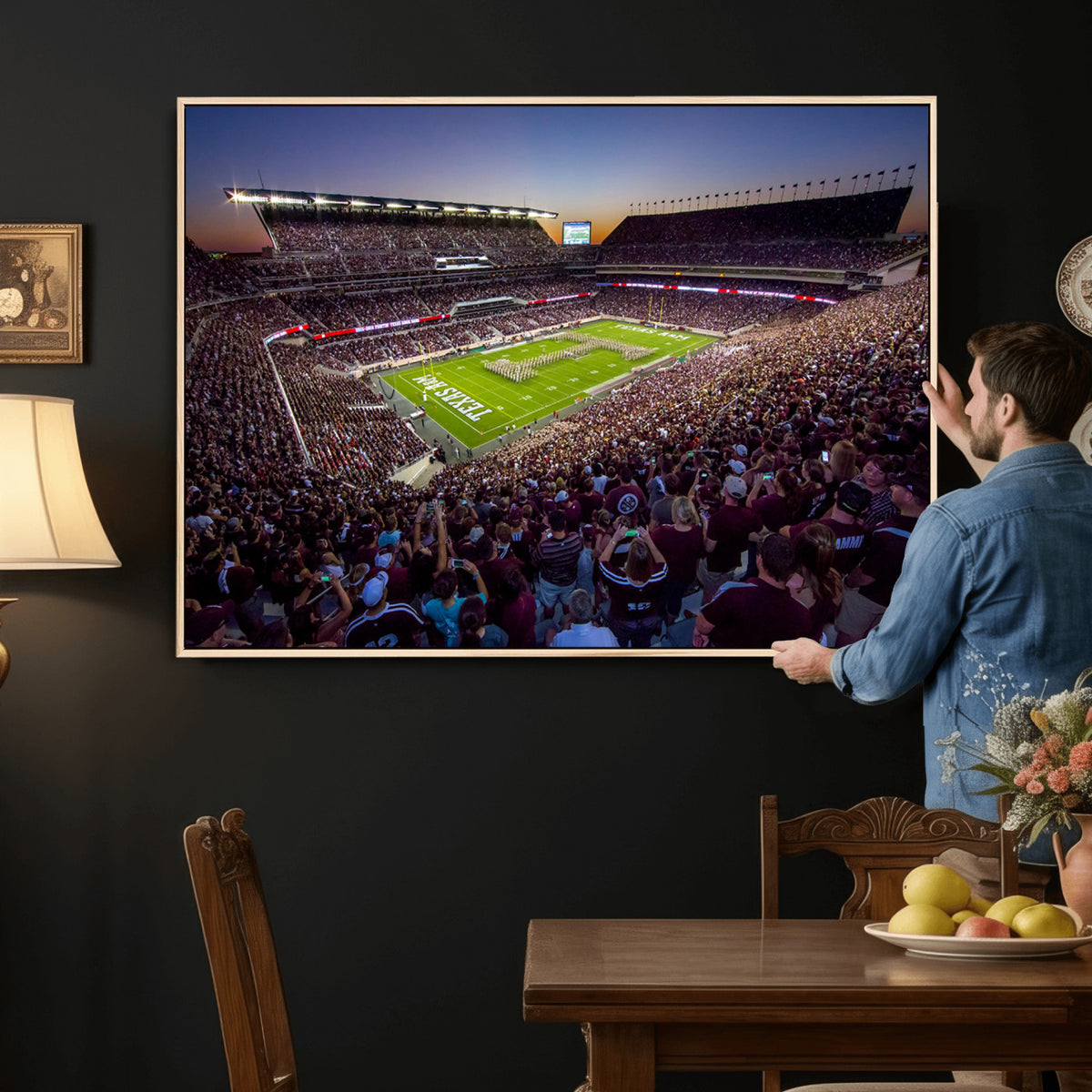 25148-MGV-CV-36X24 - Texas A&M University Aggies Football Team Print, College Station Kyle Field, Framed and Ready to Hang