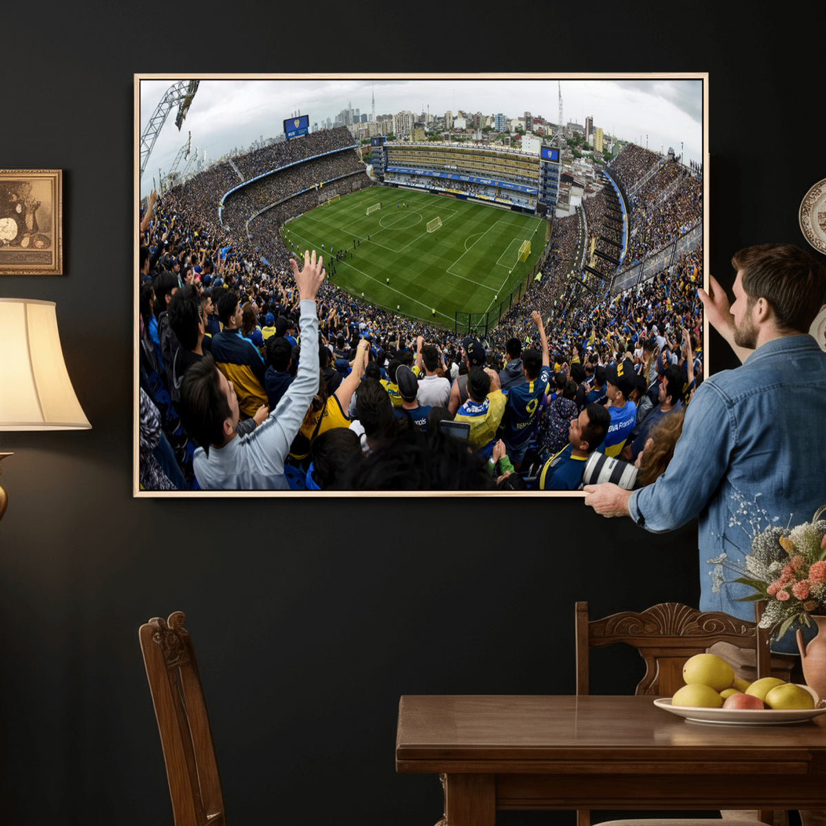 23173-MGV-CV-36X24 - Boca Juniors Soccer Team Print, Buenos Aires Bombonera, Framed and Ready to Hang