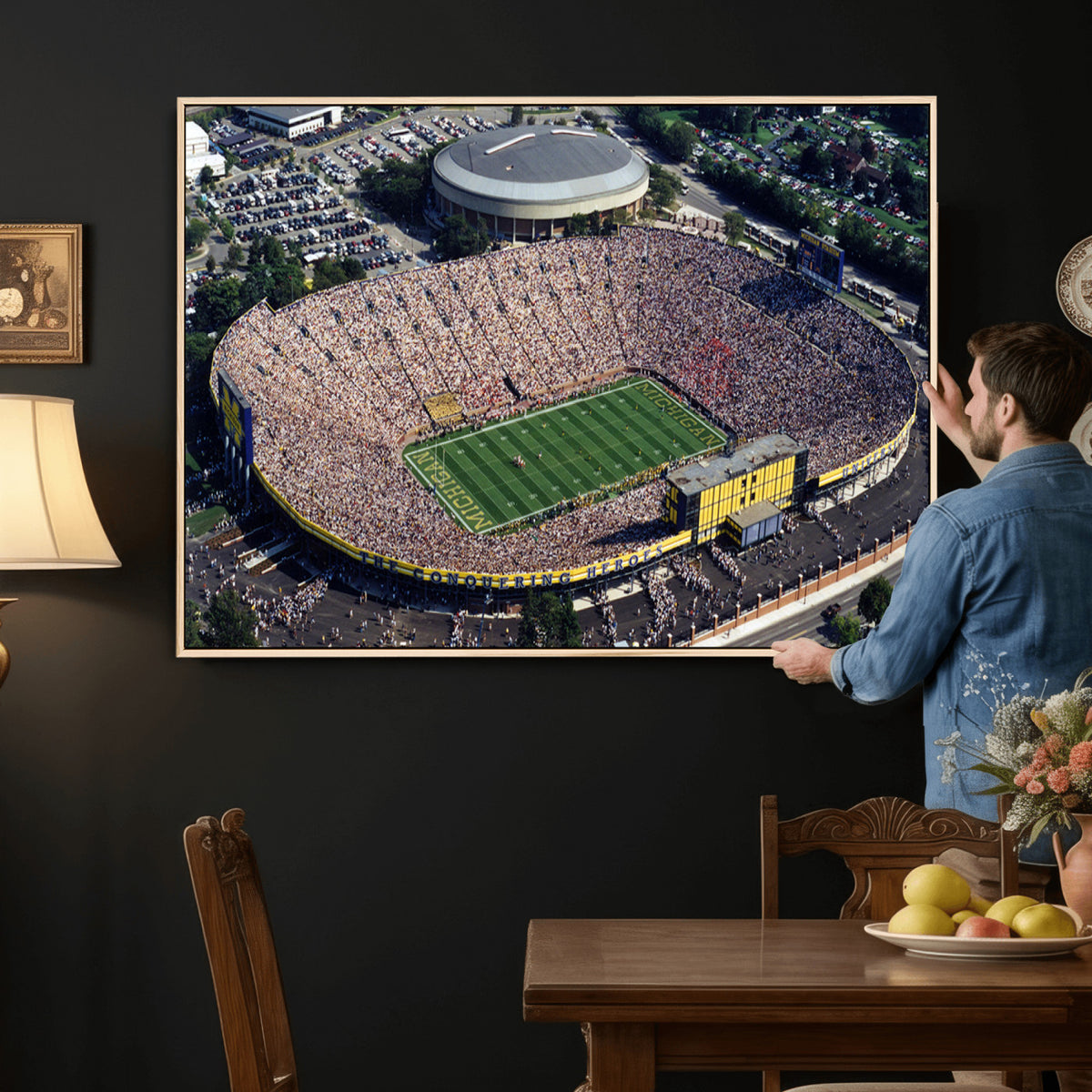 27314-MGV-CV-36X24 - Michigan Wolverines Football Team Print, Ann Arbor Michigan Stadium Wall Art