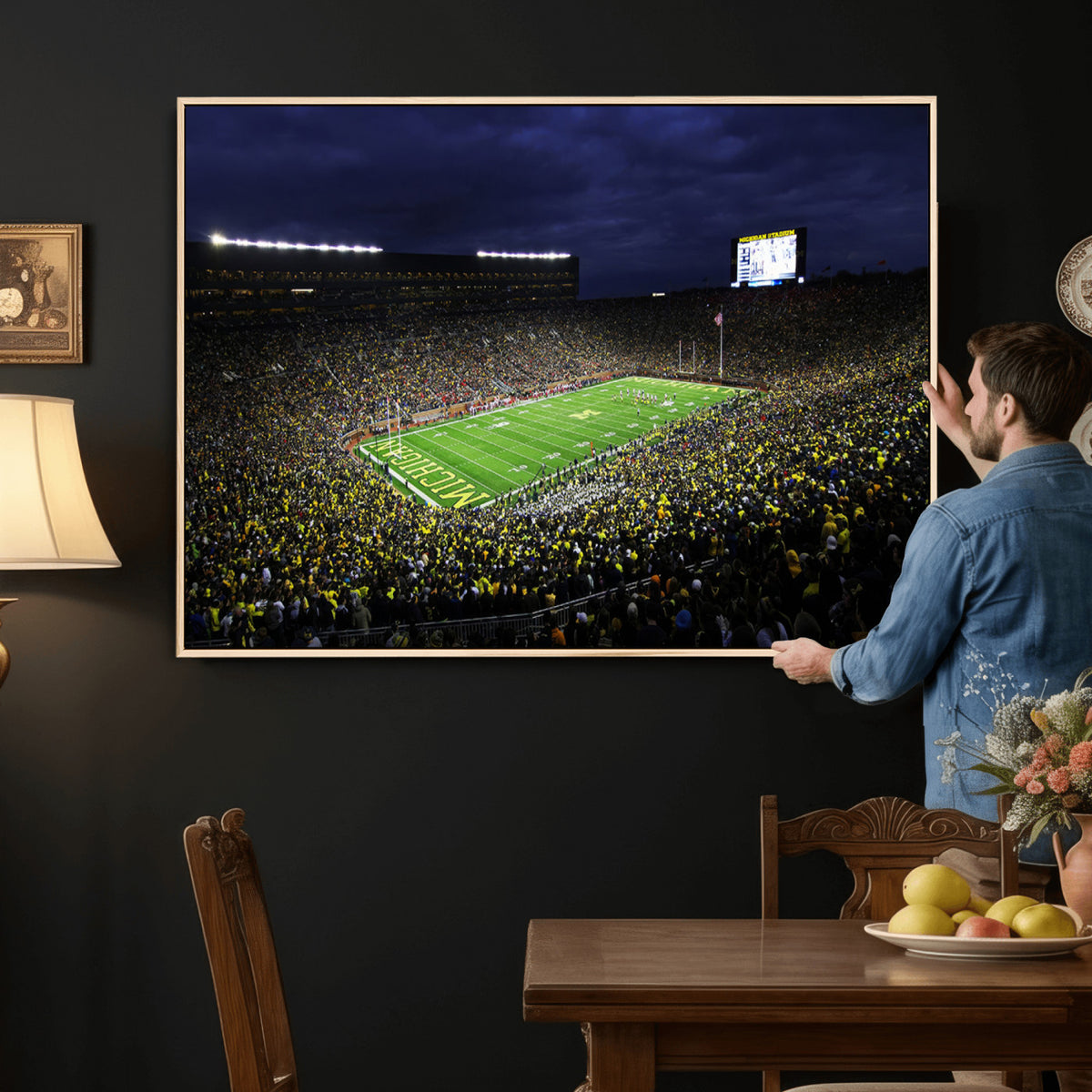 15448-MGV-CV-36X24 - Michigan Wolverines Football Canvas Wall Decor, Football Team Print, Ann Arbor Michigan Stadium