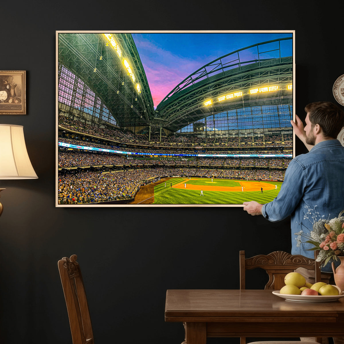17006-MGV-CV-36X24 - Milwaukee Brewers Baseball Team Print Canvas, American Family Field Stadium Wall Art