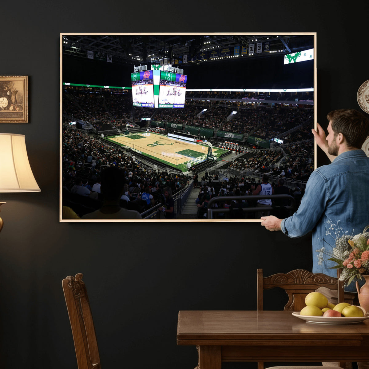 69882-MGV-CV-36X24 - Milwaukee Bucks Basketball Print, Fiserv Forum Stadium Wall Art