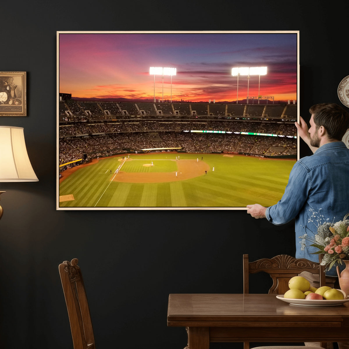 73718-MGV-CV-36X24 - Oakland Athletics Baseball Team Print, Oakland Coliseum