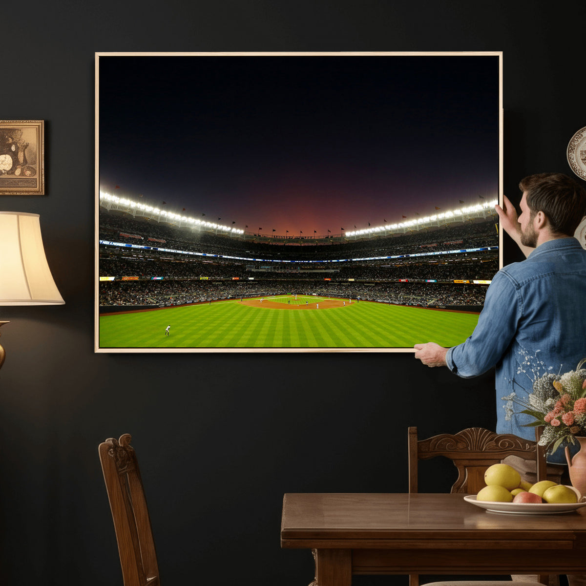 59138-MGV-CV-36X24 - Yankee Stadium Night Game Triple Canvas, New York Yankees Stadium Wall Art