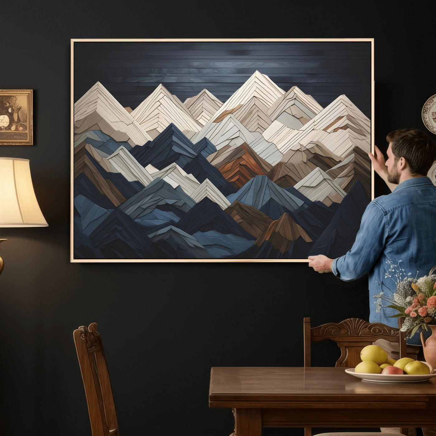 12896-MGV-CV-36X24 - Wood Mountain Range Wall Art - Ready to Hang 3-Piece Set for Modern Rustic Decor, Abstract Wooden