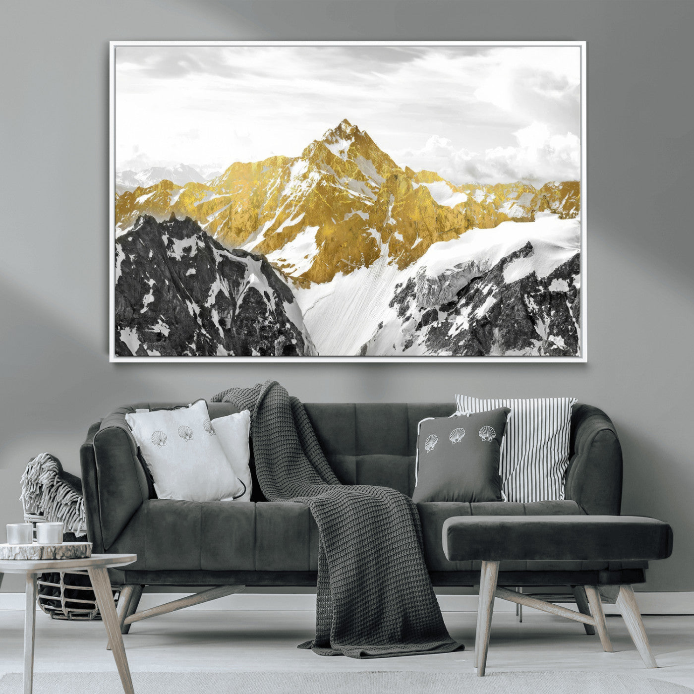 MGV-FC-36X24 - Gold Abstract Mountains Wall Art Print on Canvas, Nature Wall Art Print,