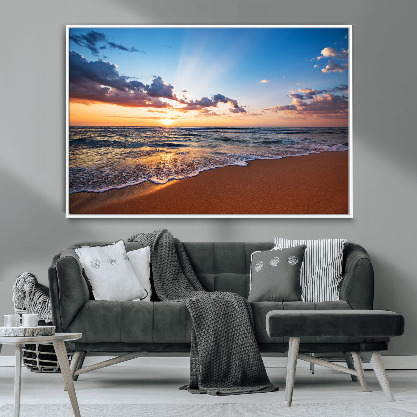MGV-FC-36X24 - Golden Hour Beach Sunset Wall Art | Canvas Print | Ready to Hang | Coastal Wall Art for Living Room