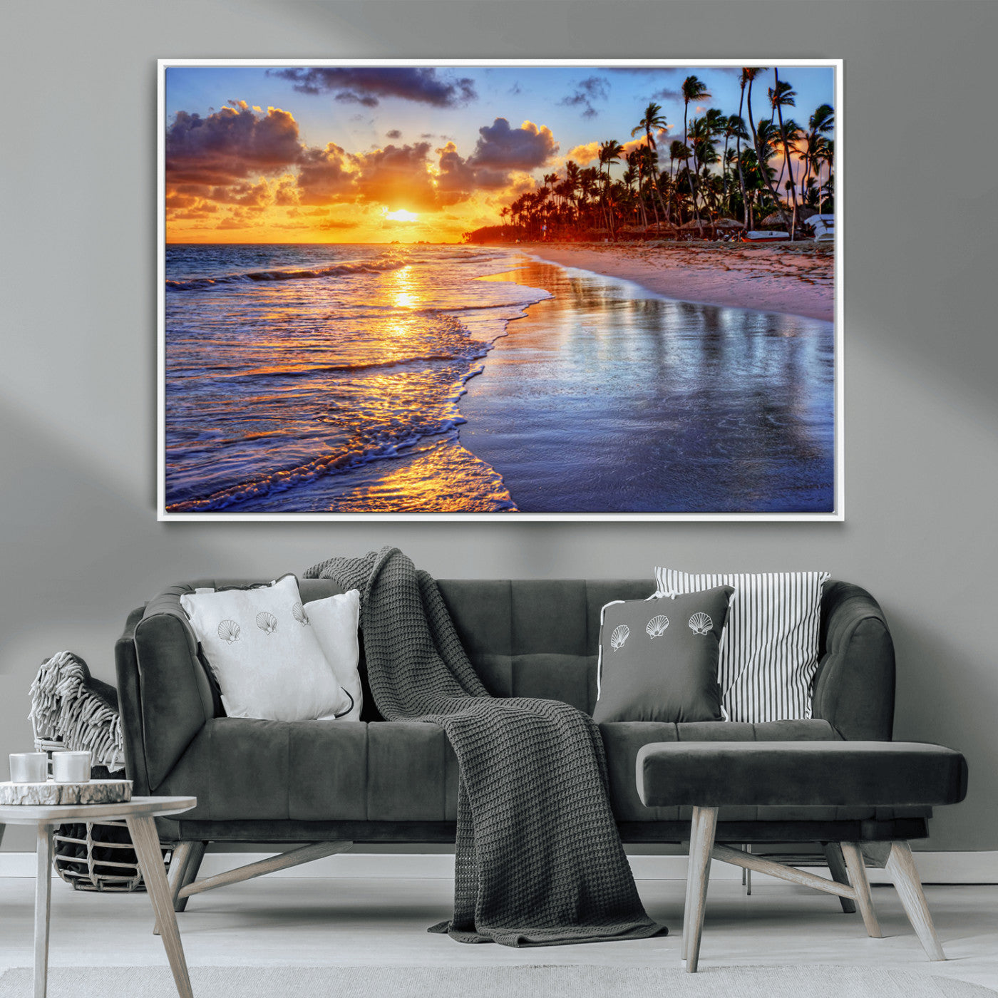 MGV-FC-36X24 - Serene Beach Sunset Wall Art Canvas- Coastal Seascape Print for Living Room or Bedroom, Ocean Waves