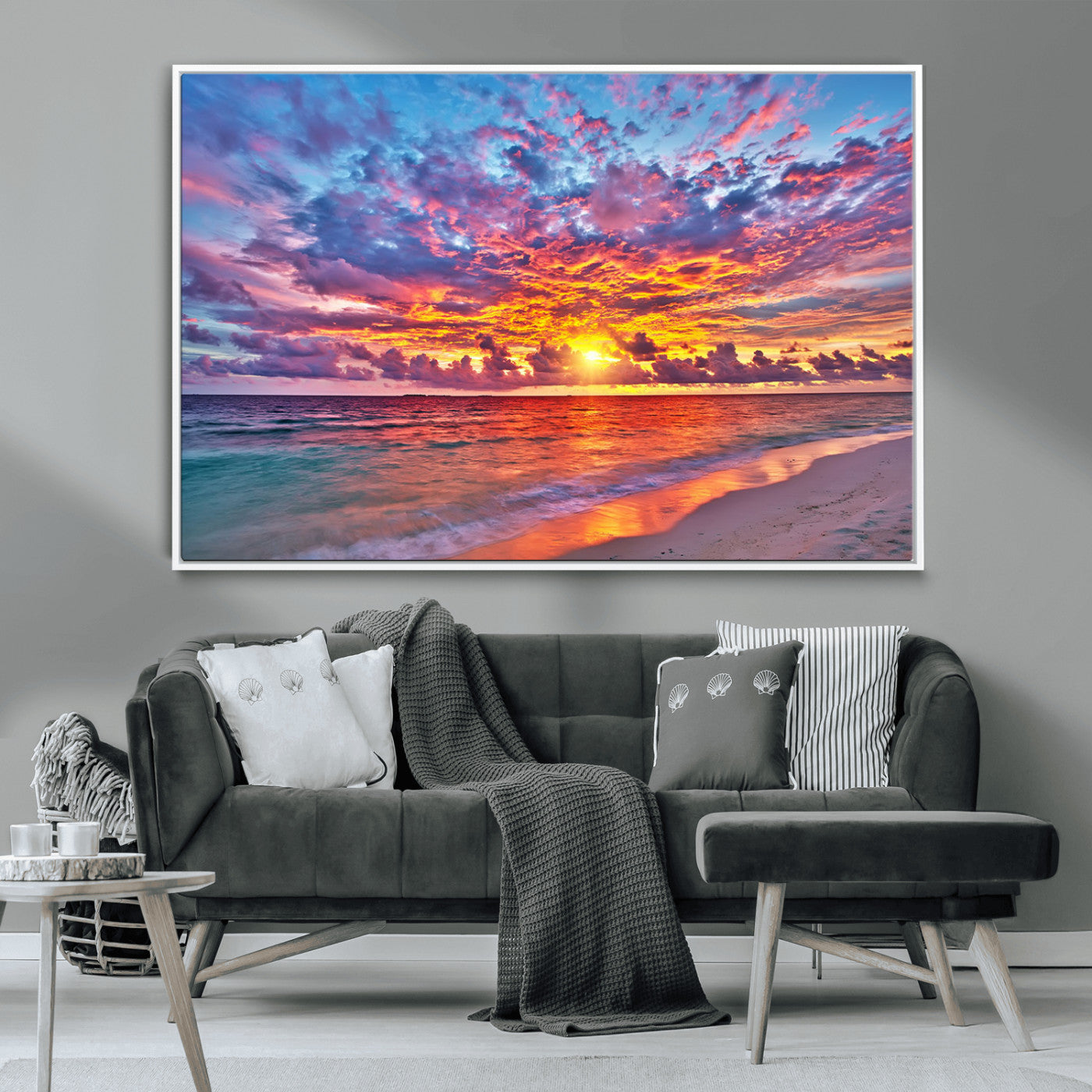 MGV-FC-36X24 - Vibrant Sunset Beach Wall Art - Ocean Sunset Canvas Print | Coastal Wall Art Decor Stunning Sunset