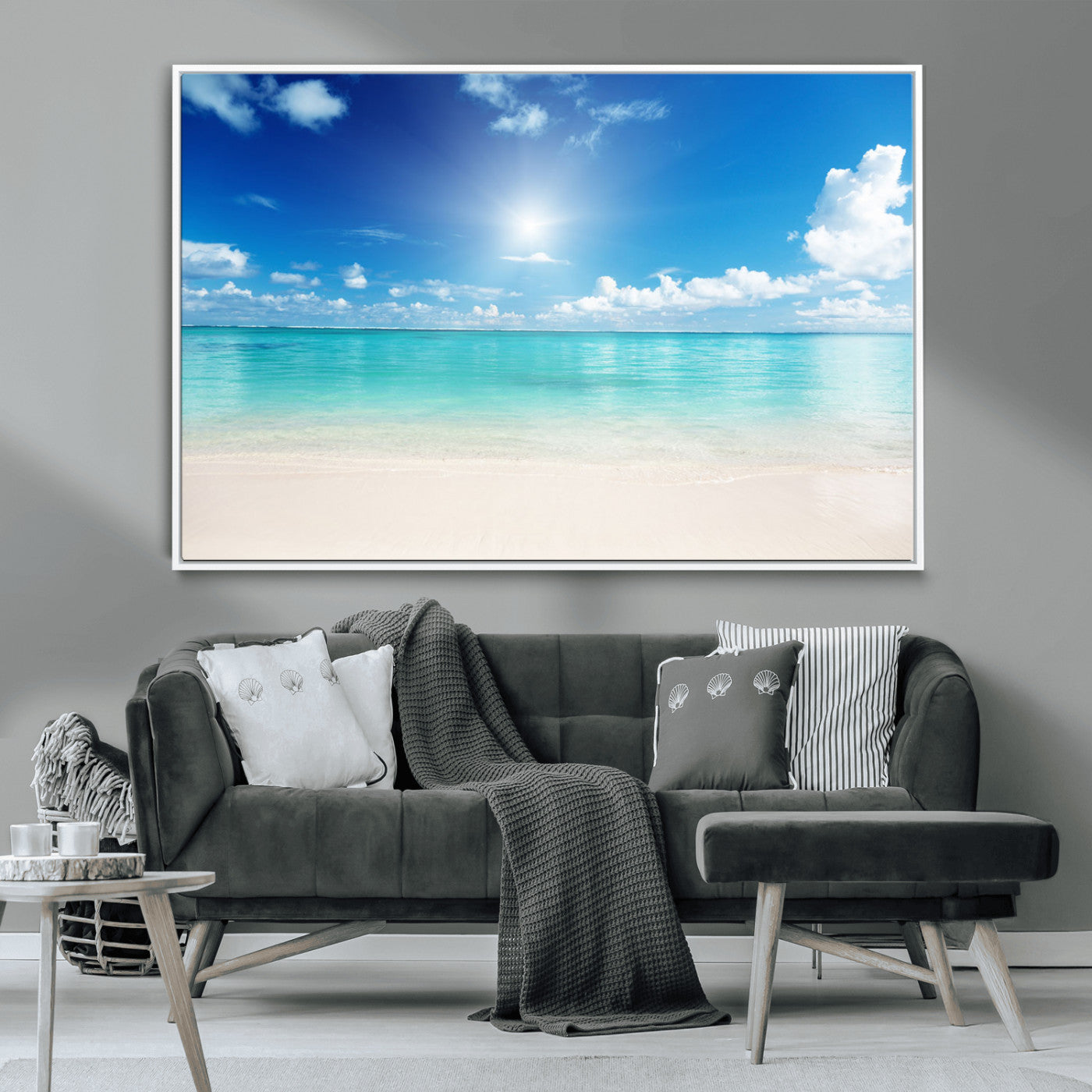 MGV-FC-36X24 - Blue Ocean Wall Art Canvas Print - Tranquil Ocean Paradise Triptych Wall Art - Ready to Hang Beach