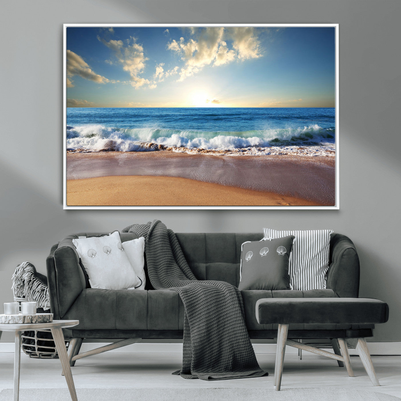 MGV-FC-36X24 - Serene Ocean Sunset Canvas Wall Art - Beach Waves at Sunset, Ready to Hang