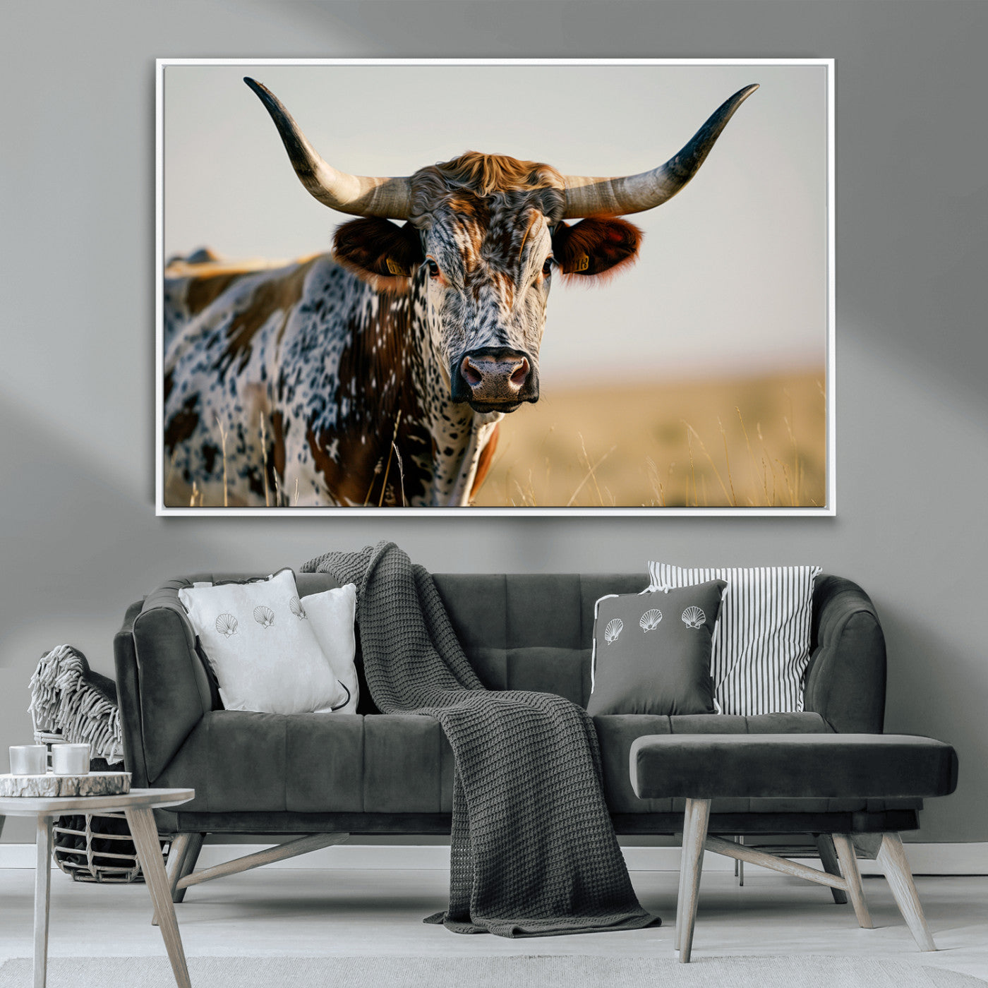 MGV-FC-36X24 - Texas Bull Longhorn Wall Art Canvas Print for Farm House Wall Decor, Farmhouse Wall Art Print