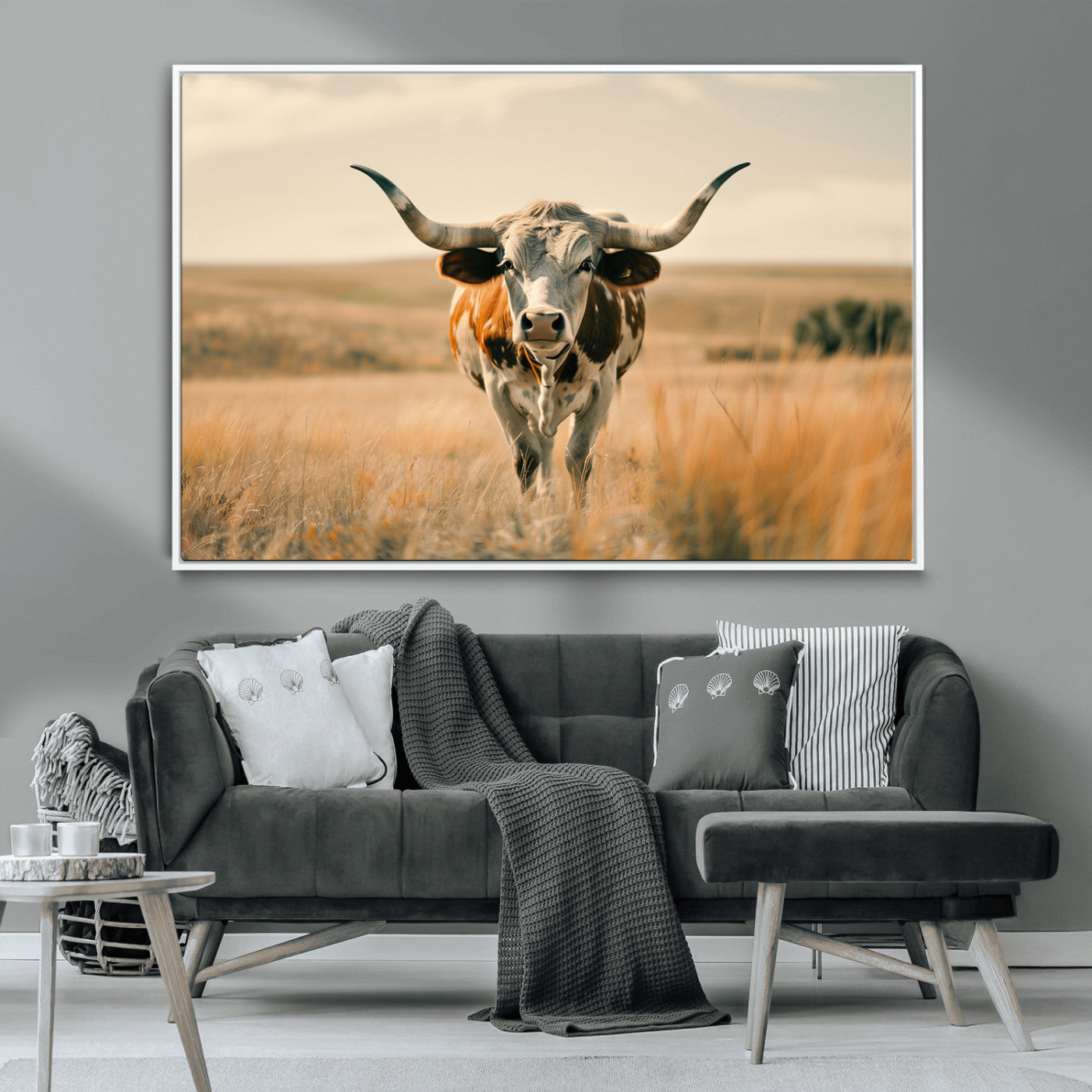 MGV-FC-36X24 - Texas Cow Wall Art Canvas Print for Farm House Wall Decor, Farmhouse Wall Art Print