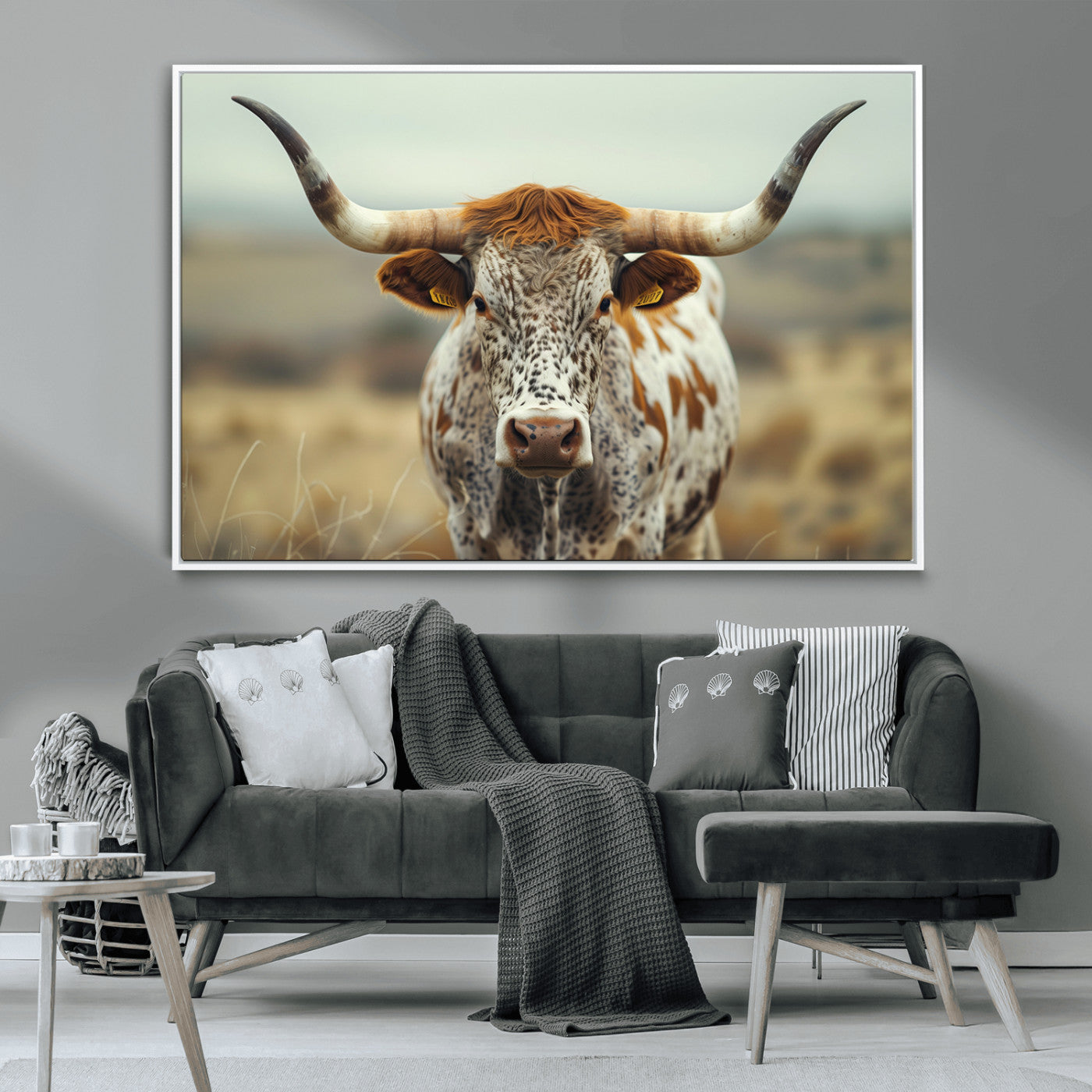 MGV-FC-36X24 - Texas Cow Longhorn Wall Art Canvas Print for Farm House Wall Decor, Farmhouse Wall Art Print