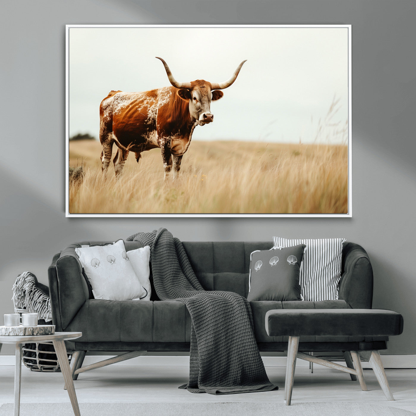MGV-FC-36X24 - Texas Longhorn Canvas Wall Art Print – Majestic Western Cattle in Rustic Farmhouse Decor – Cow Wall