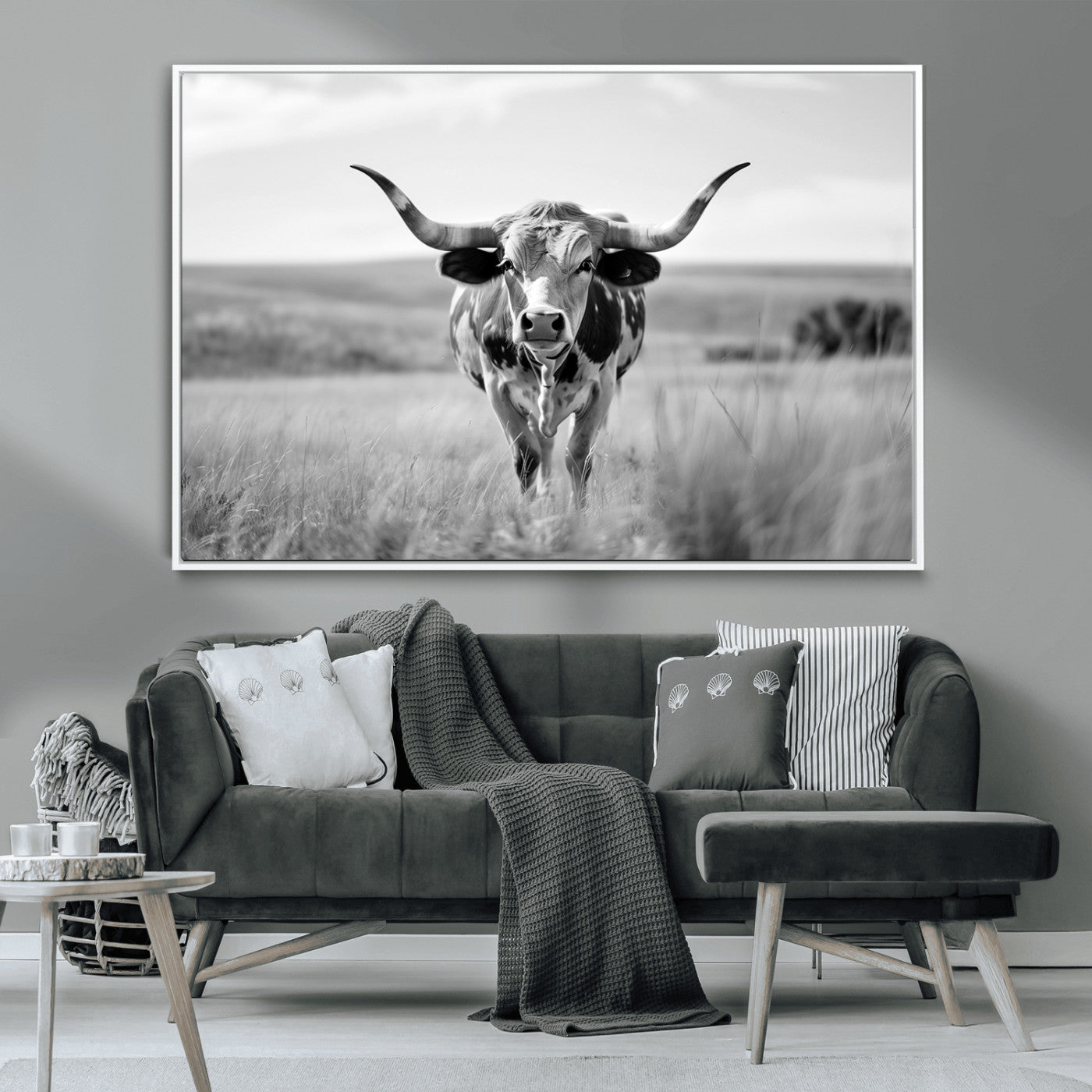 MGV-FC-36X24 - Texas Cow Longhorn Wall Art Canvas Print for Farm House Wall Decor, Farmhouse Wall Art Print