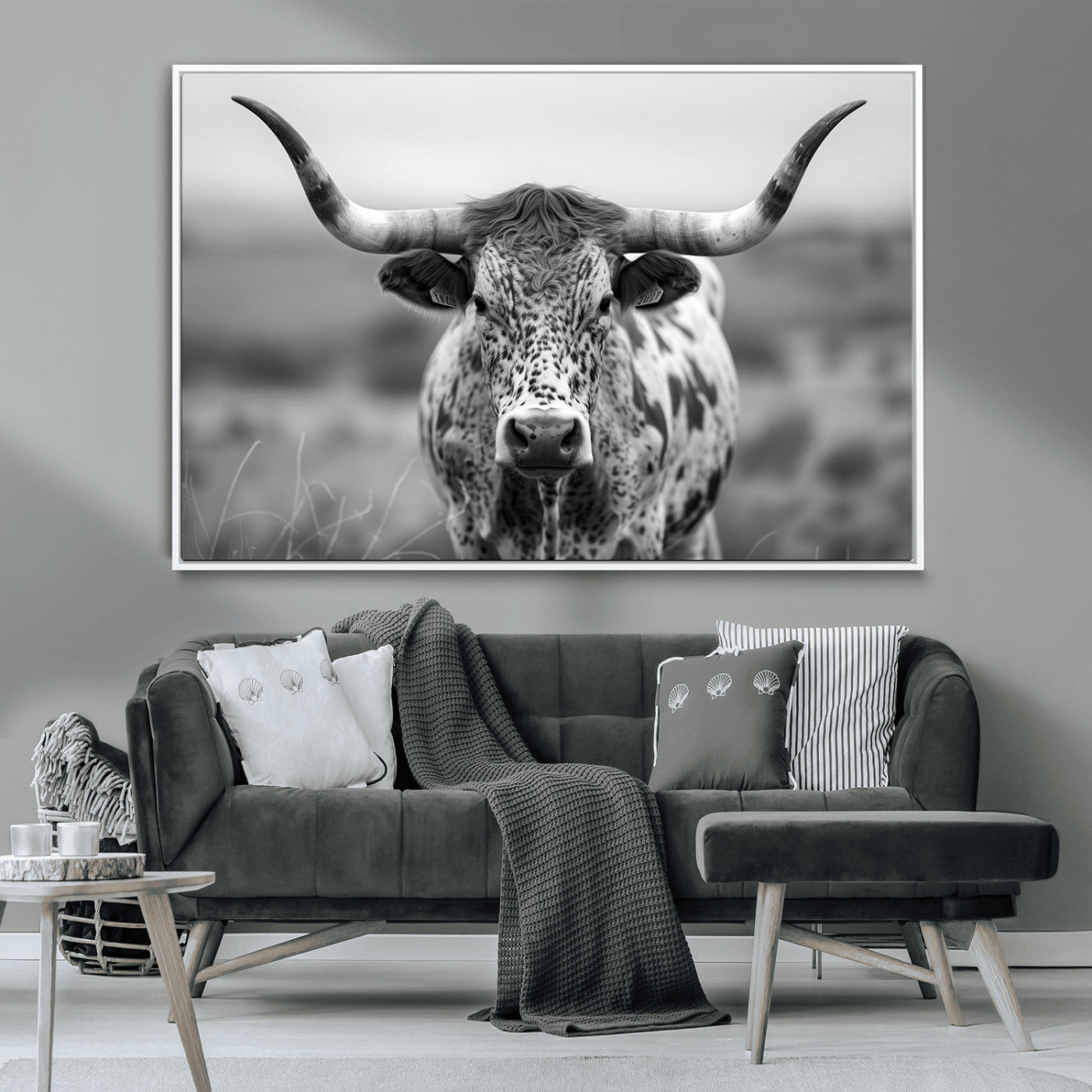 MGV-FC-36X24 - Texas Cow Longhorn Wall Art Canvas Print for Farm House Wall Decor, Farmhouse Wall Art Print