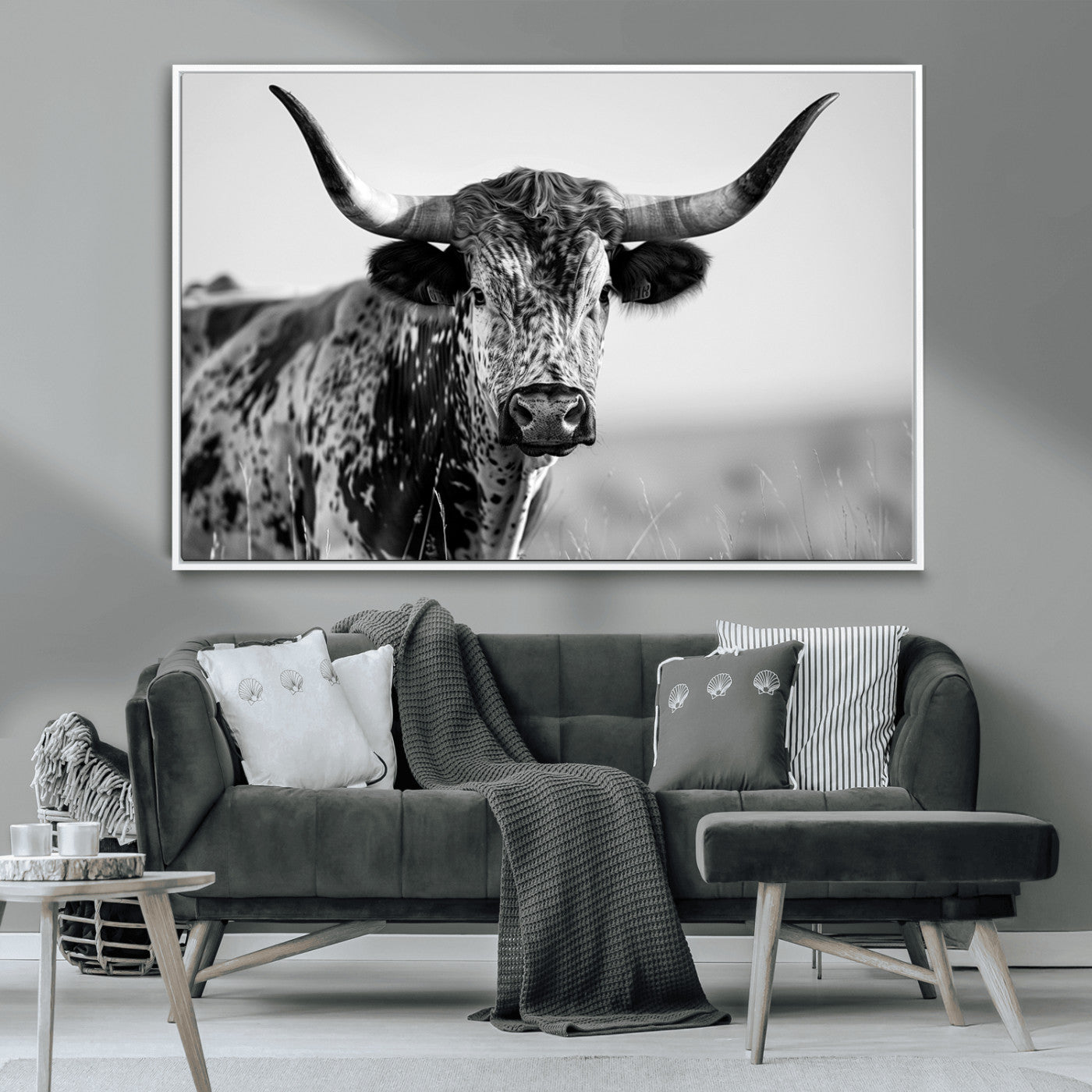 MGV-FC-36X24 - Texas Highland Cow Longhorn Canvas Print - Rustic Farmhouse Wall Art - Large Texas Longhorn