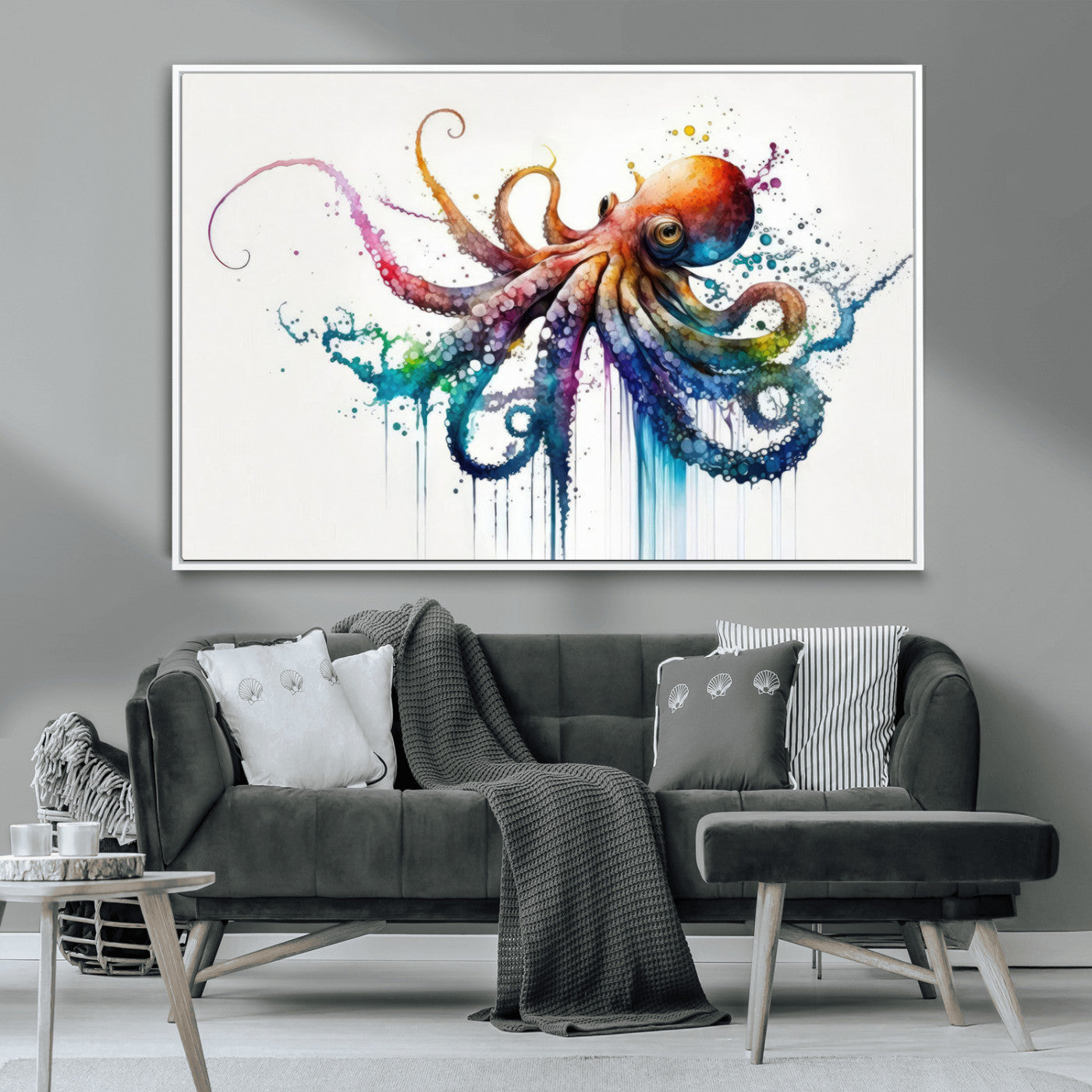 MGV-FC-36X24 - Watercolor Vibrant Octopus Wall Art Canvas Print | Abstract Sea Life Art | Colorful Marine Creature