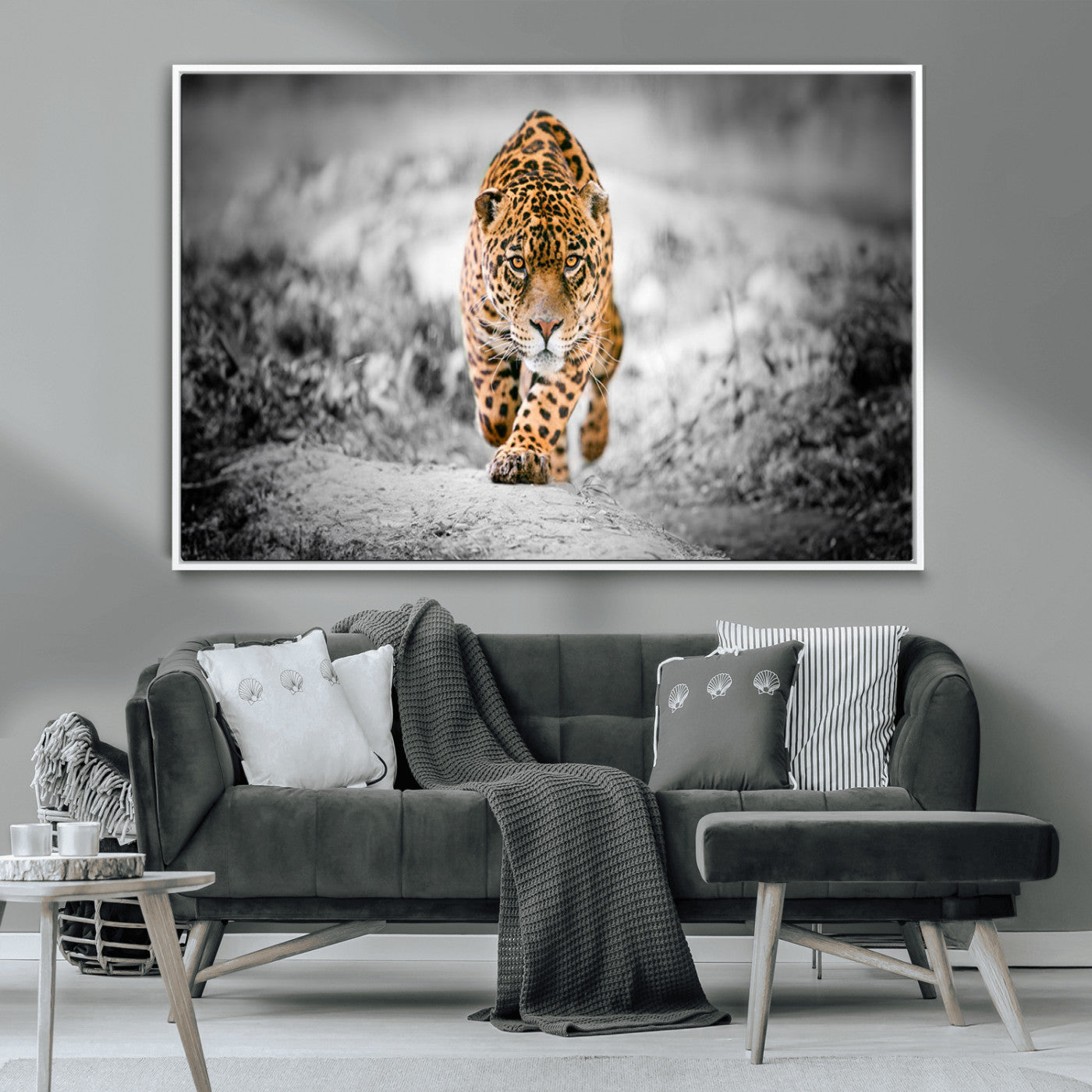 MGV-FC-36X24 - Jaguar Wall Art Canvas Print - Majestic Big Cat in Focused Pursuit - Ready to Hang