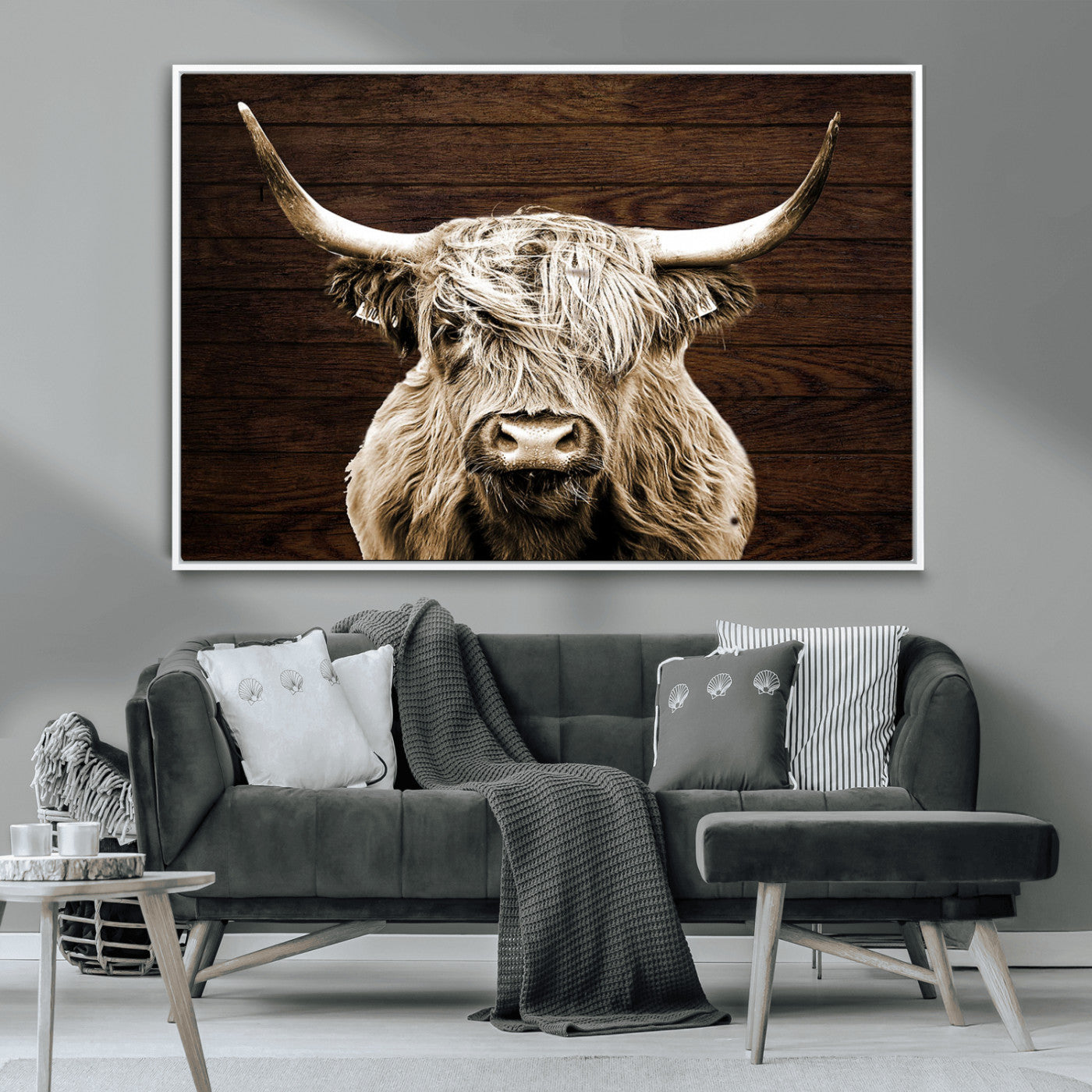MGV-FC-36X24 - Highland Cow Wall Art Canvas Print, Rustic Farmhouse Decor, Majestic Scottish Highland Bull Portrait