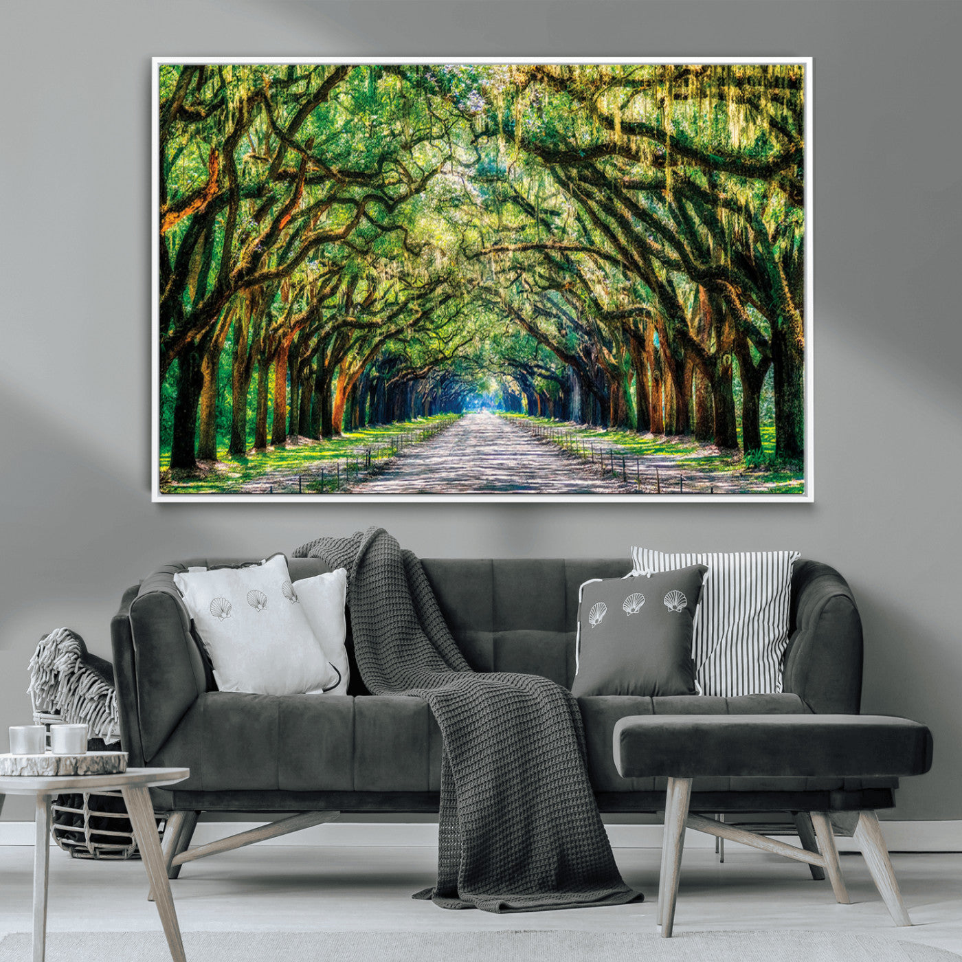 MGV-FC-36X24 - Serene Tree Tunnel Wall Art Canvas Print – Pathway Under Canopy of Lush Green Trees, Nature-Inspired