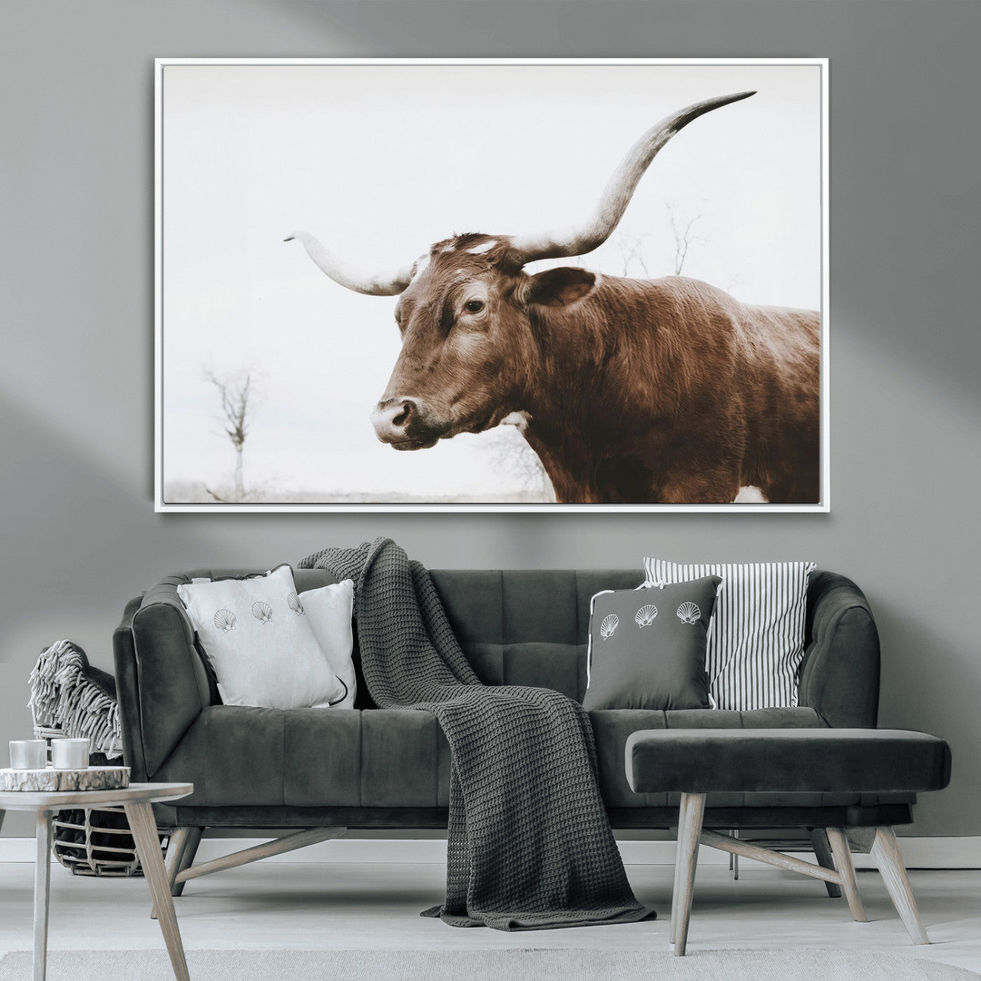 MGV-FC-36X24 - Rustic Bull Wall Art Canvas Print – Modern Longhorn Farmhouse Animal Decor – Abstract Farm Cow