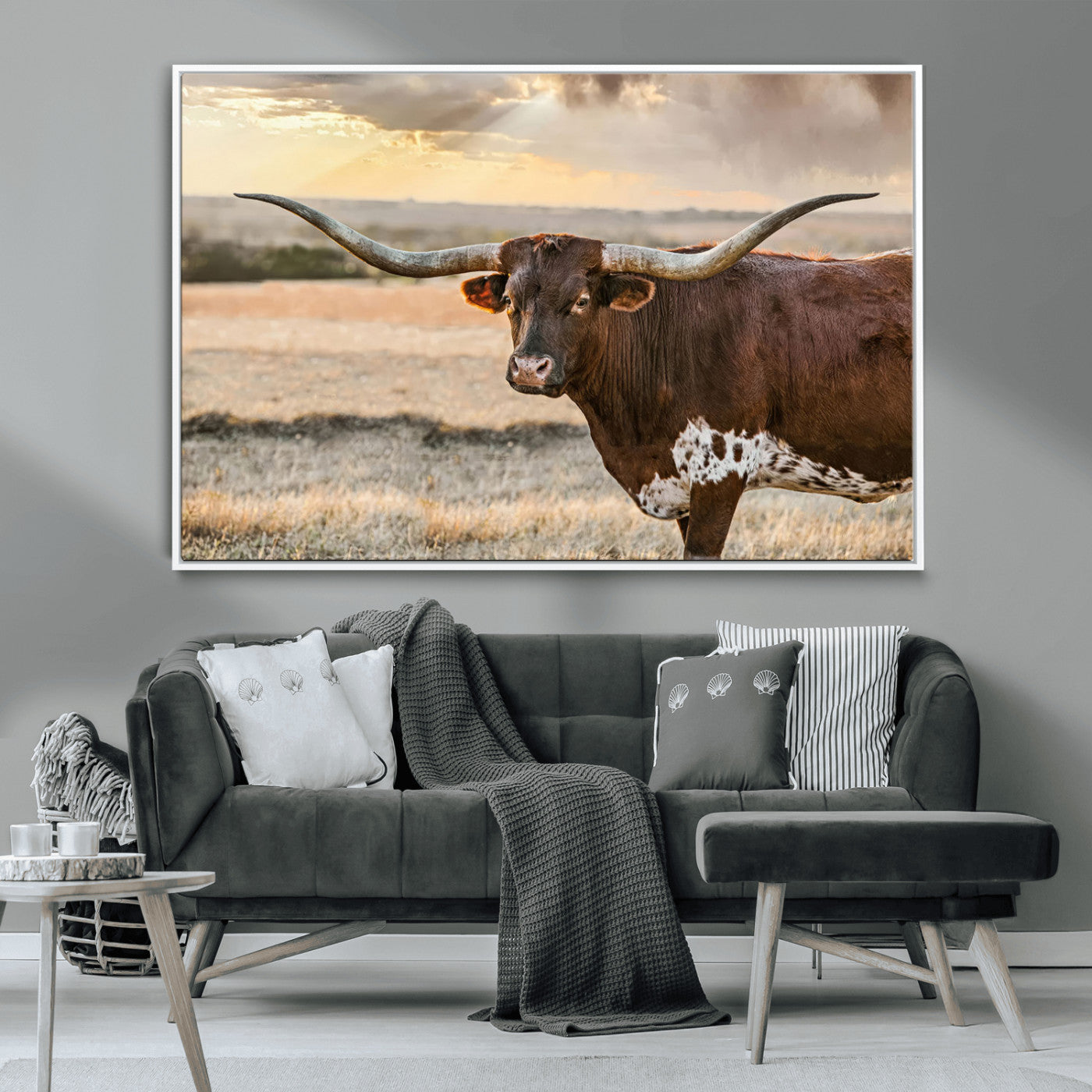 MGV-FC-36X24 - Texas Longhorn Wall Art Canvas Print, Rustic Ranch Decor, Majestic Western Longhorn Cattle