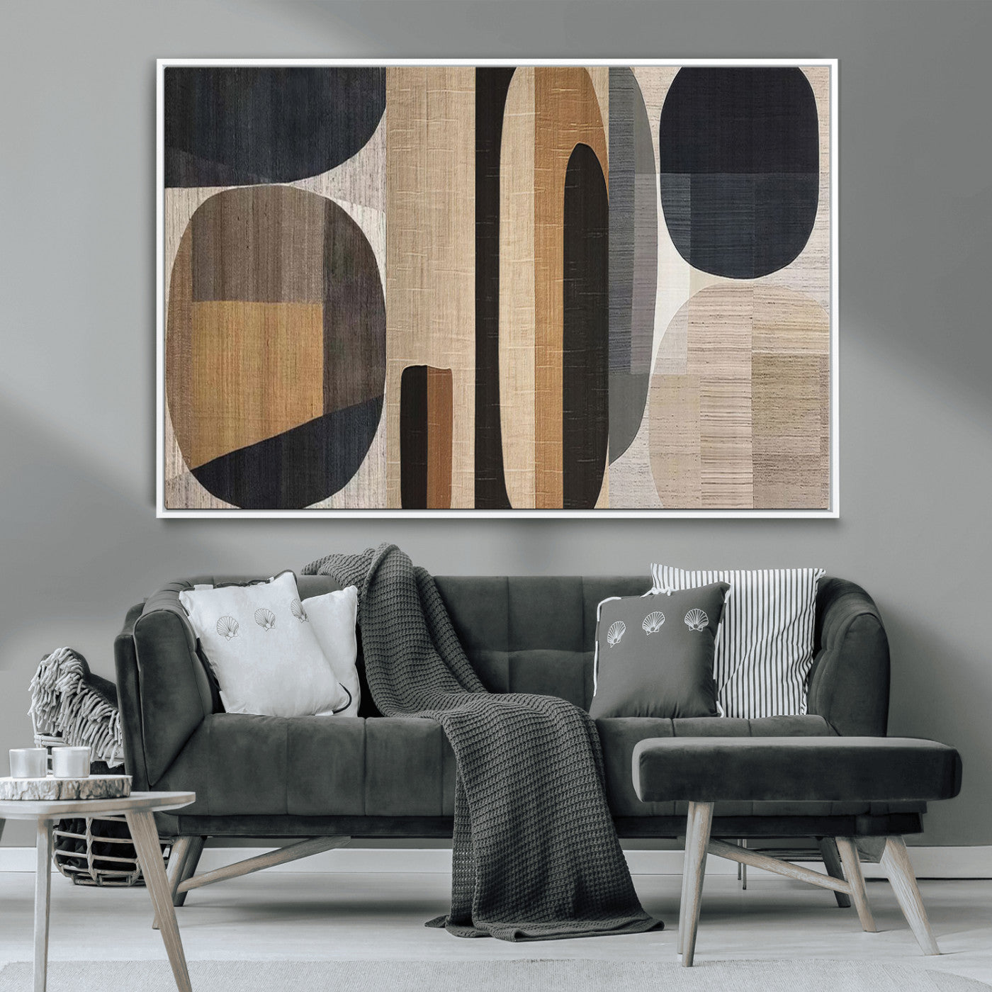 MGV-FC-36X24 - Abstract Minimalist Canvas Wall Art - Neutral Geometric Modern Boho Decor, Minimalist Brown Wabi