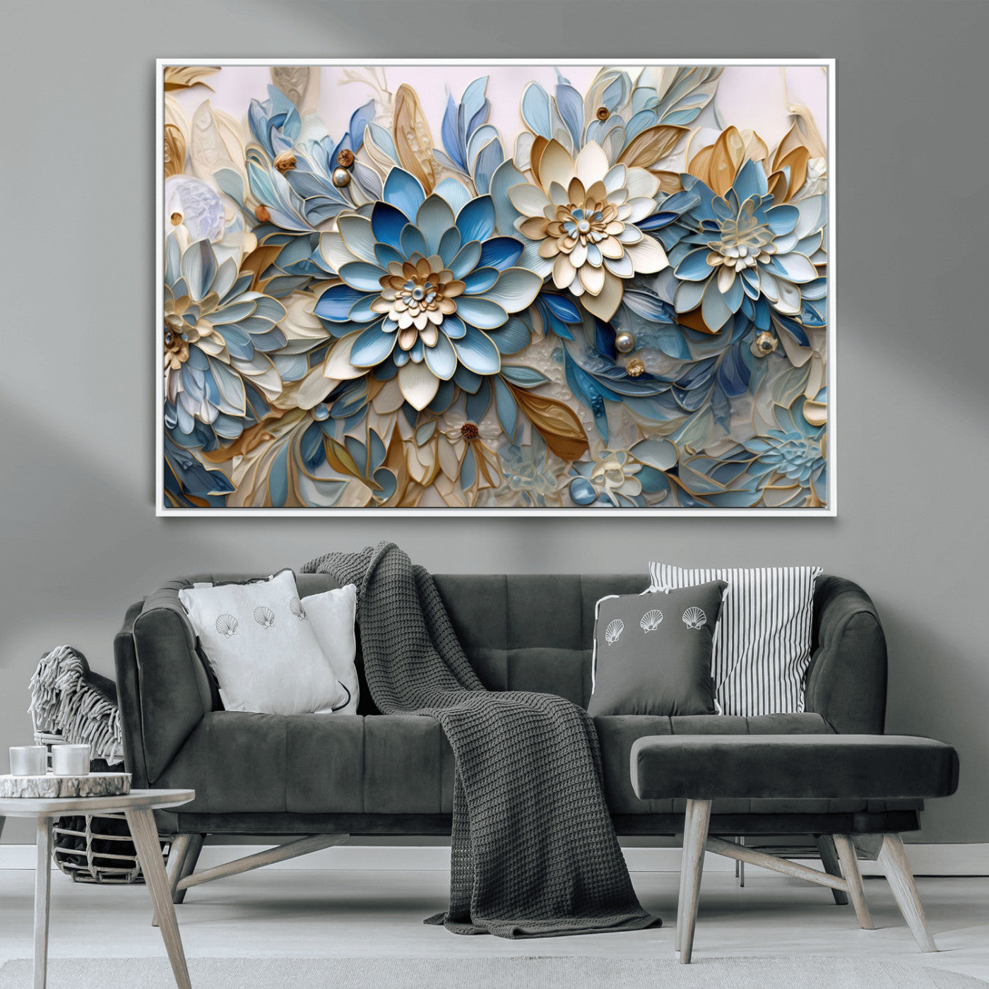 MGV-FC-36X24 - Blu Abstract Flower Wall Art Canvas Print