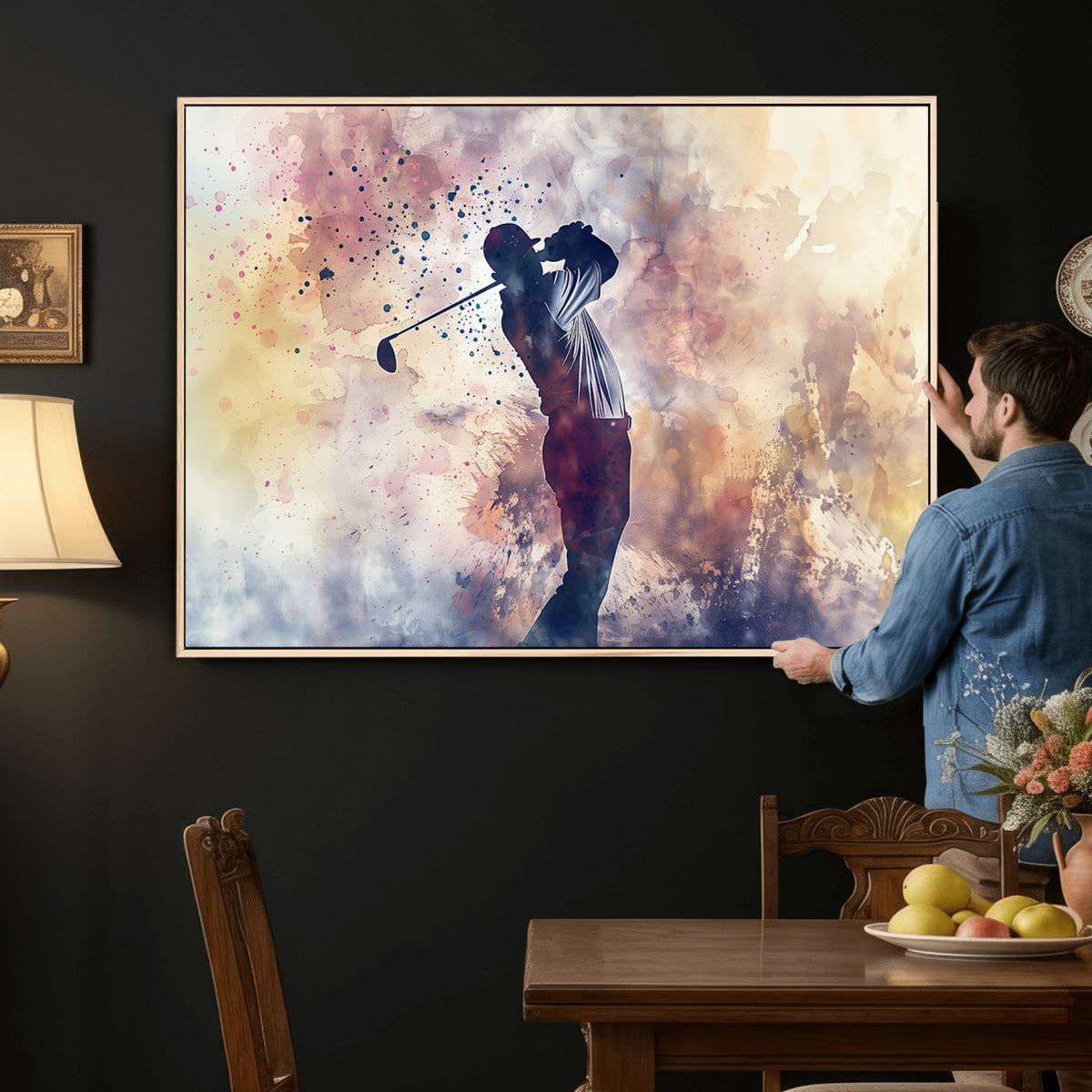 10848-MGV-CV-36X24 - Abstract Watercolor Golf Player Wall Art Canvas Print