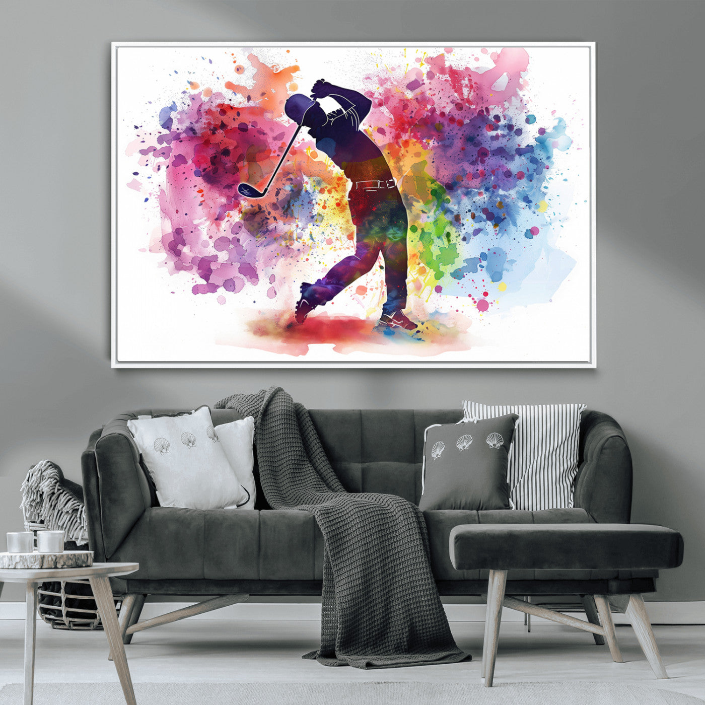 MGV-FC-36X24 - Colorful Golfer Swing Wall Art Canvas Print - Ready to Hang, Framed Sports Decor