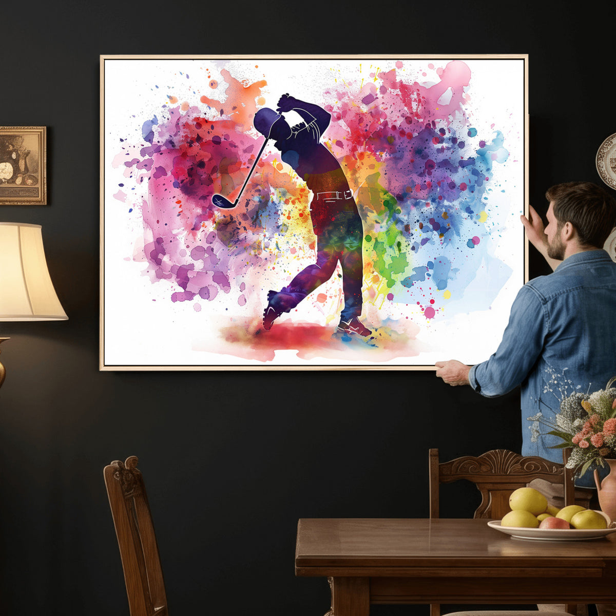 66537-MGV-CV-36X24 - Colorful Golfer Swing Wall Art Canvas Print, Ready to Hang