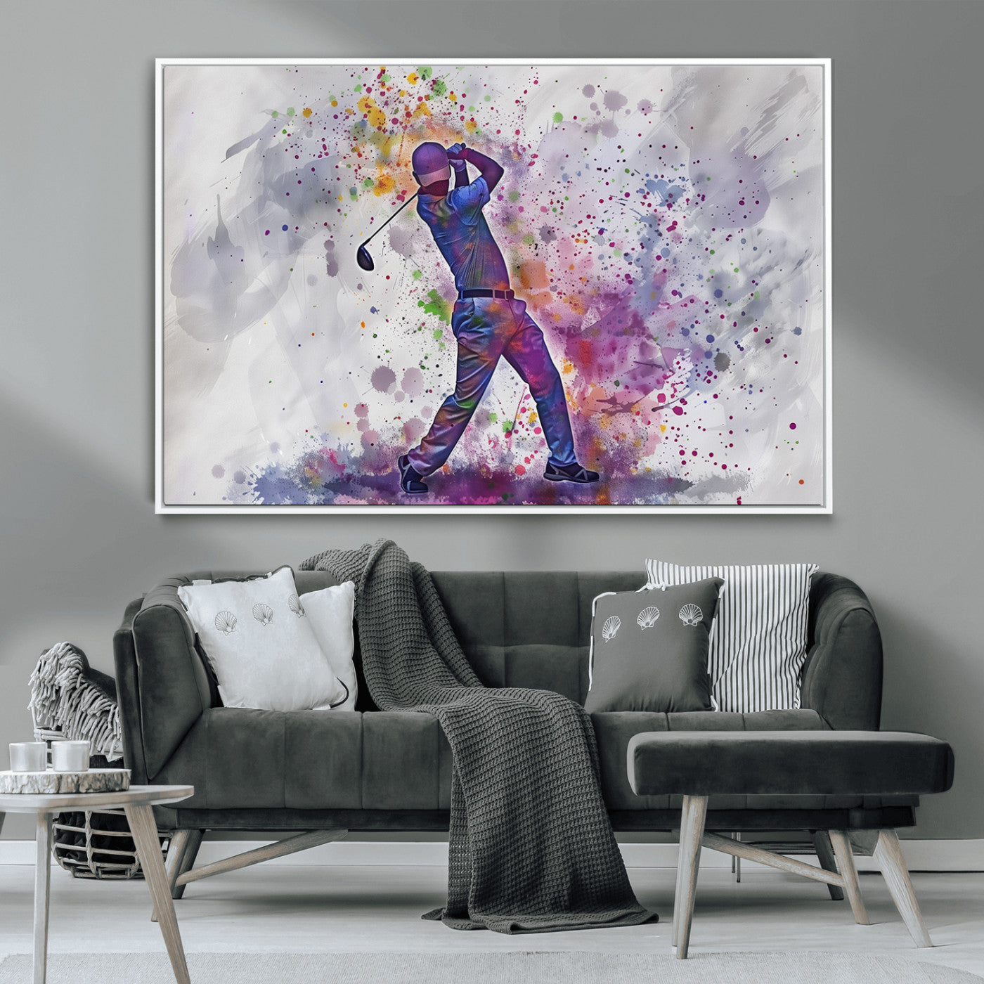 MGV-FC-36X24 - Watercolor Golf Swing Wall Art Canvas Print | Vibrant Abstract Golf Player Silhouette |