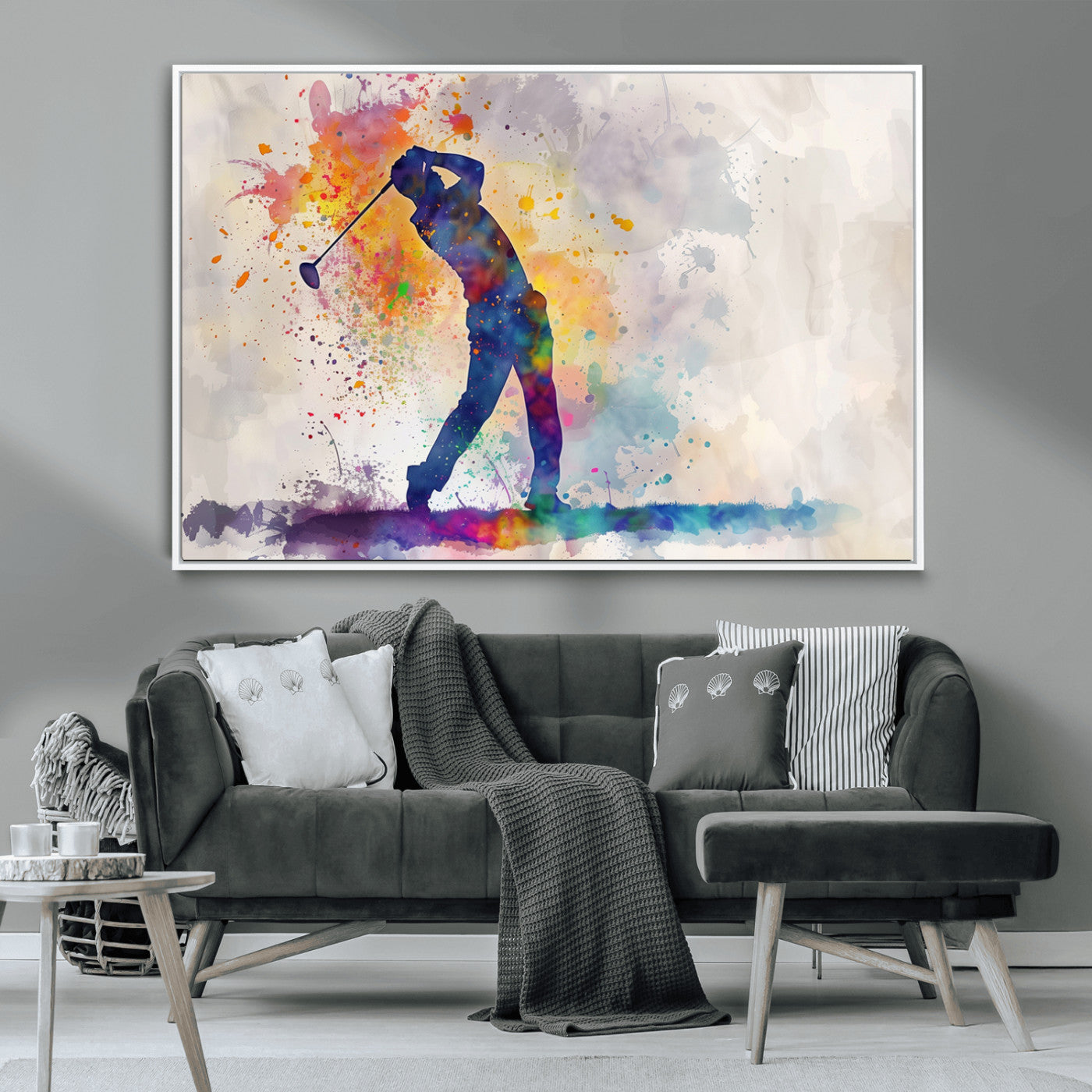 MGV-FC-36X24 - Watercolor Golf Swing Wall Art Canvas Print | Vibrant Abstract Golf Player Silhouette |