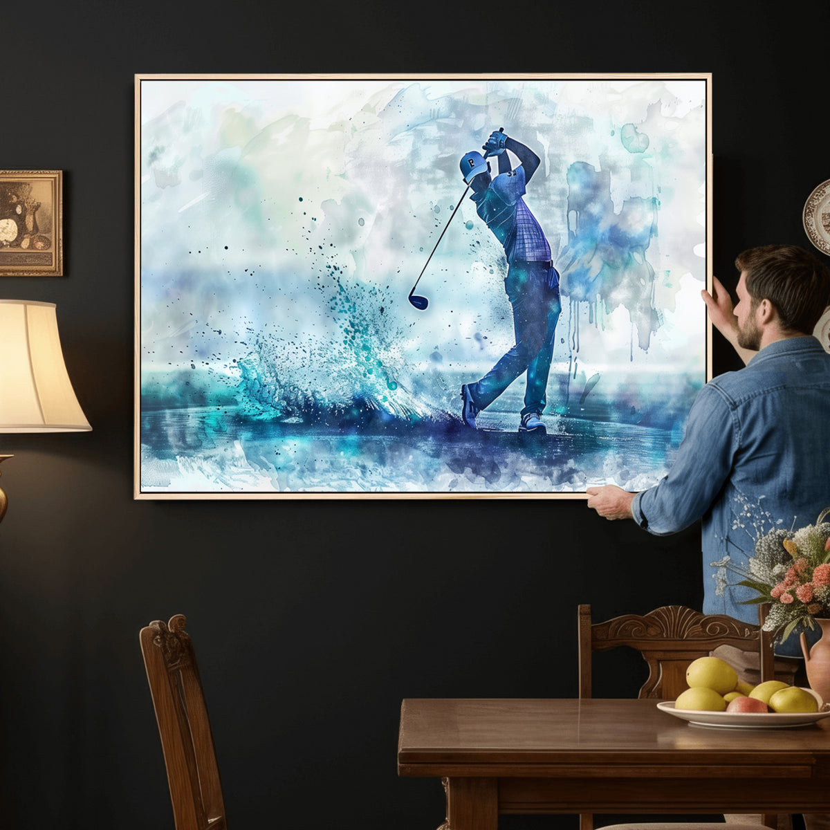 45328-MGV-CV-36X24 - Watercolor Abstract Golf Swing Wall Art Canvas Print