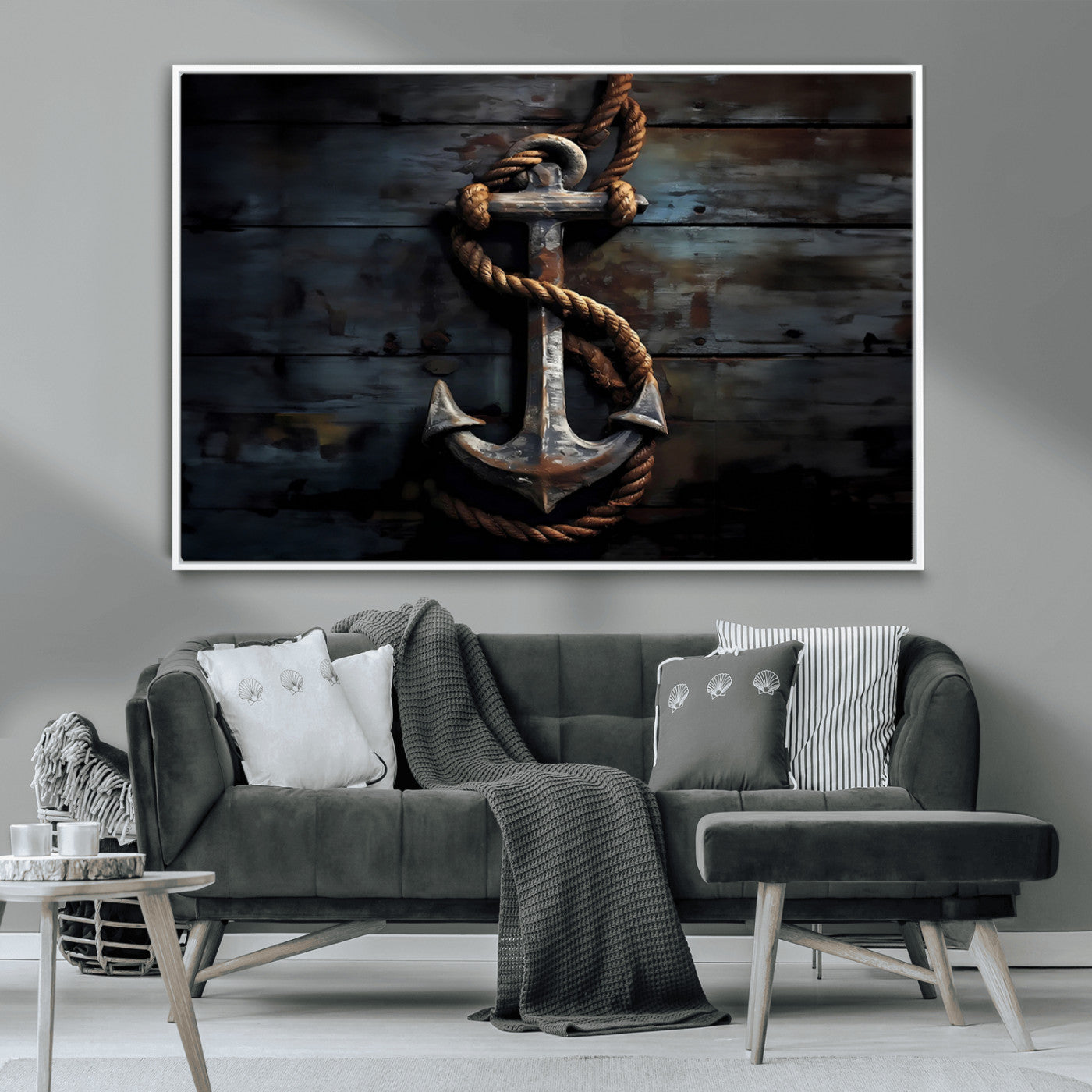 MGV-FC-36X24 - 3 Panel Grunge Abstract Anchor Wall Art Canvas Print Set