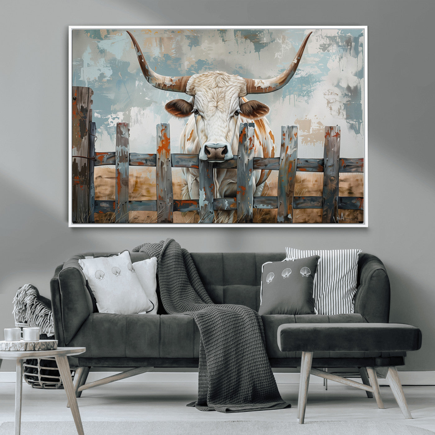 MGV-FC-36X24 - Vintage Cow Wall Art Canvas Print for Farmhouse Wall Decor Theme, Cattle Wall Art Print