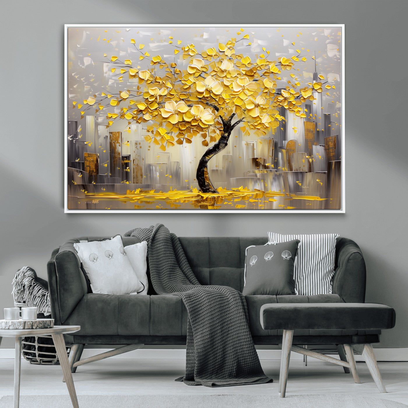 -Golden Tree Canvas Print | Abstract Wall Art for Modern Homes | Ready to Hang Framed Artwork