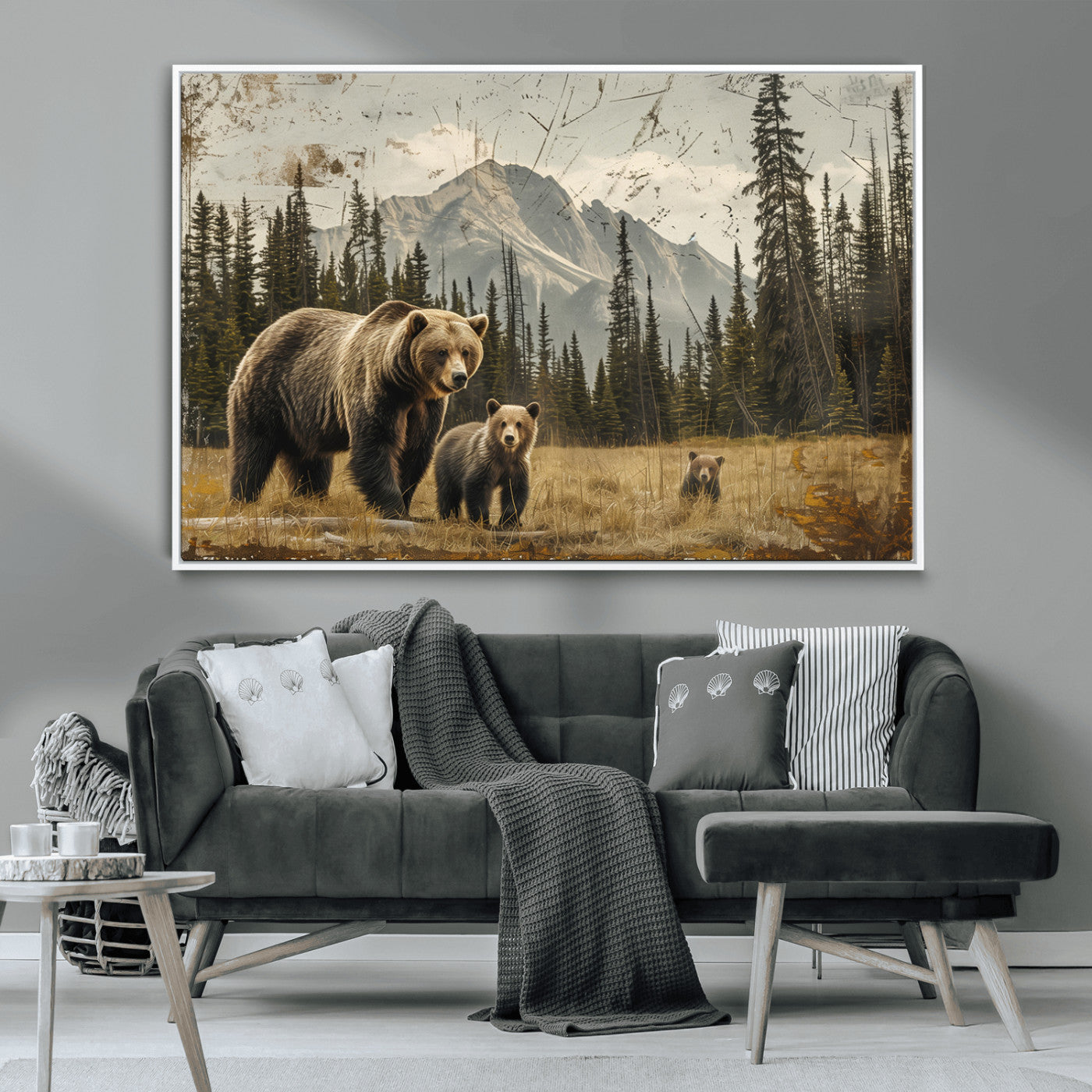 MGV-FC-36X24 - Rustic Grizzly 399 Bear Family Wall Art Canvas Print