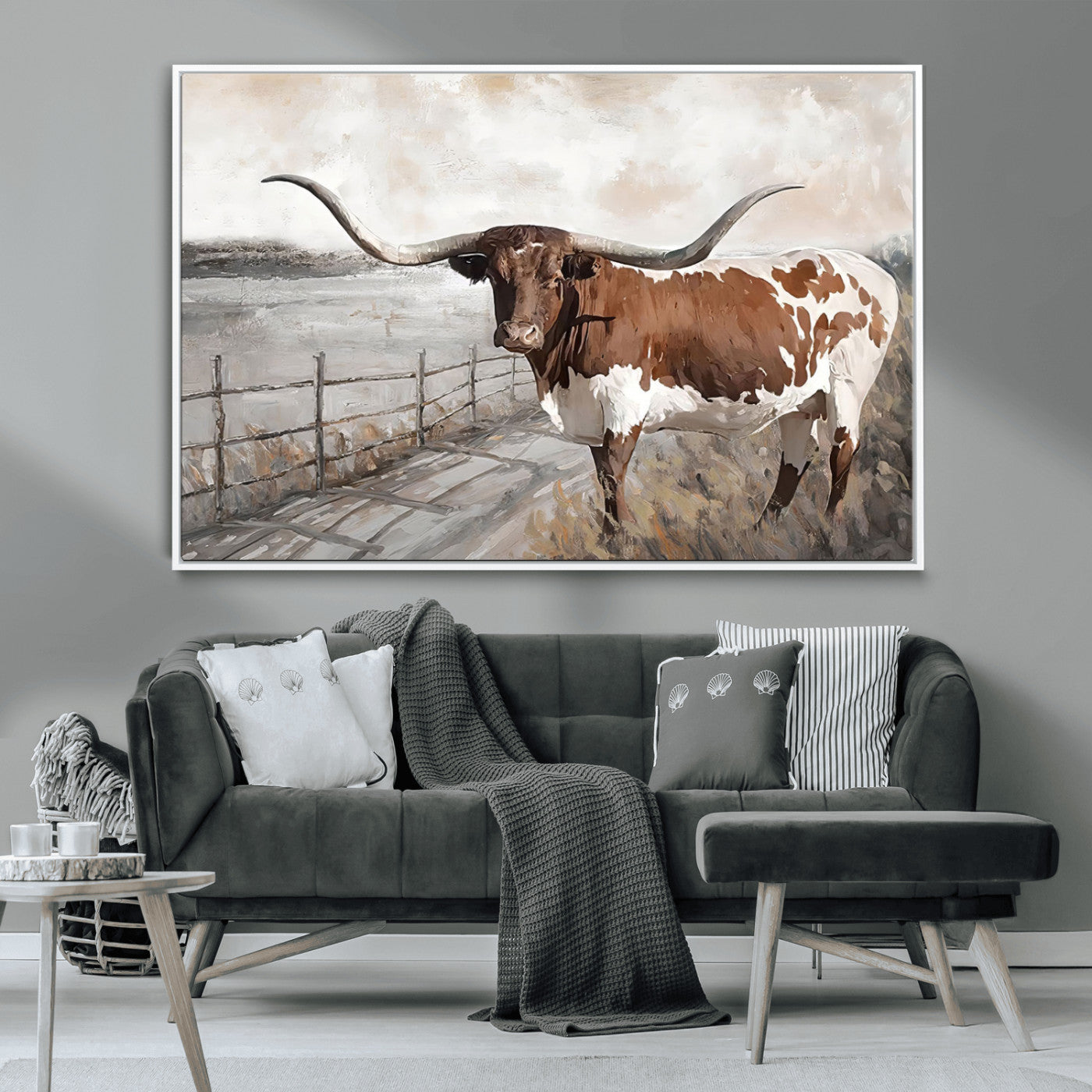 57340-MGV-CV-36X24-Vintage Texas Cow Wall Art Canvas Print, Rustic Longhorn Wall Art | Canvas Print for Farmhouse Decor