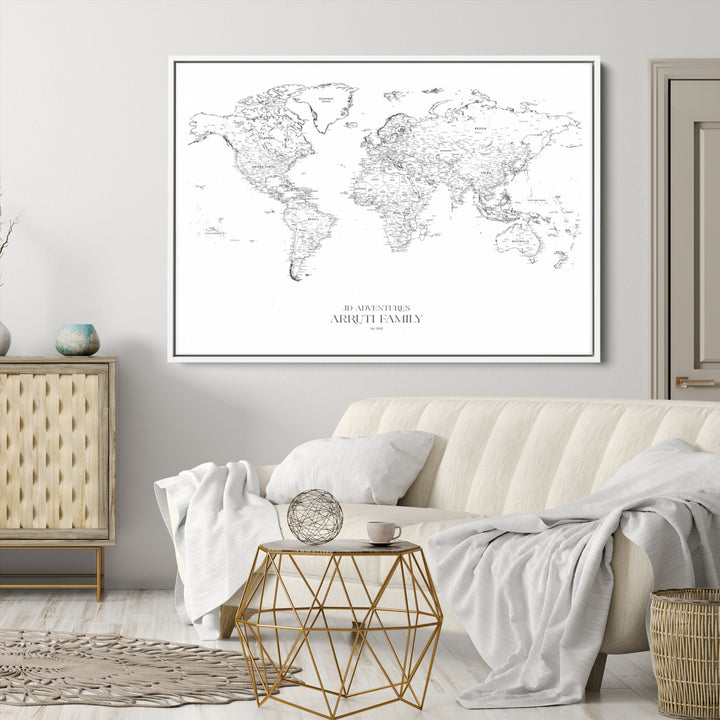 Personalized World Map Wall Art Canvas Print - Custom Push Pin Travel Map Canvas - Framed Map Print for Travel Lover Gift