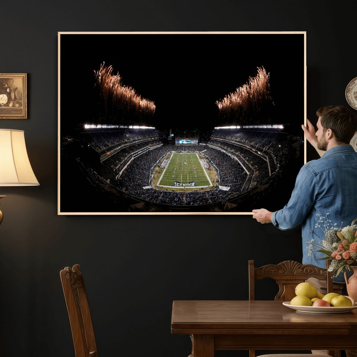 89680-MGV-CV-36X24 - Eagles Field Stadium Wall Art, Philadelphia Eagles Football, Framed and Ready to Hang