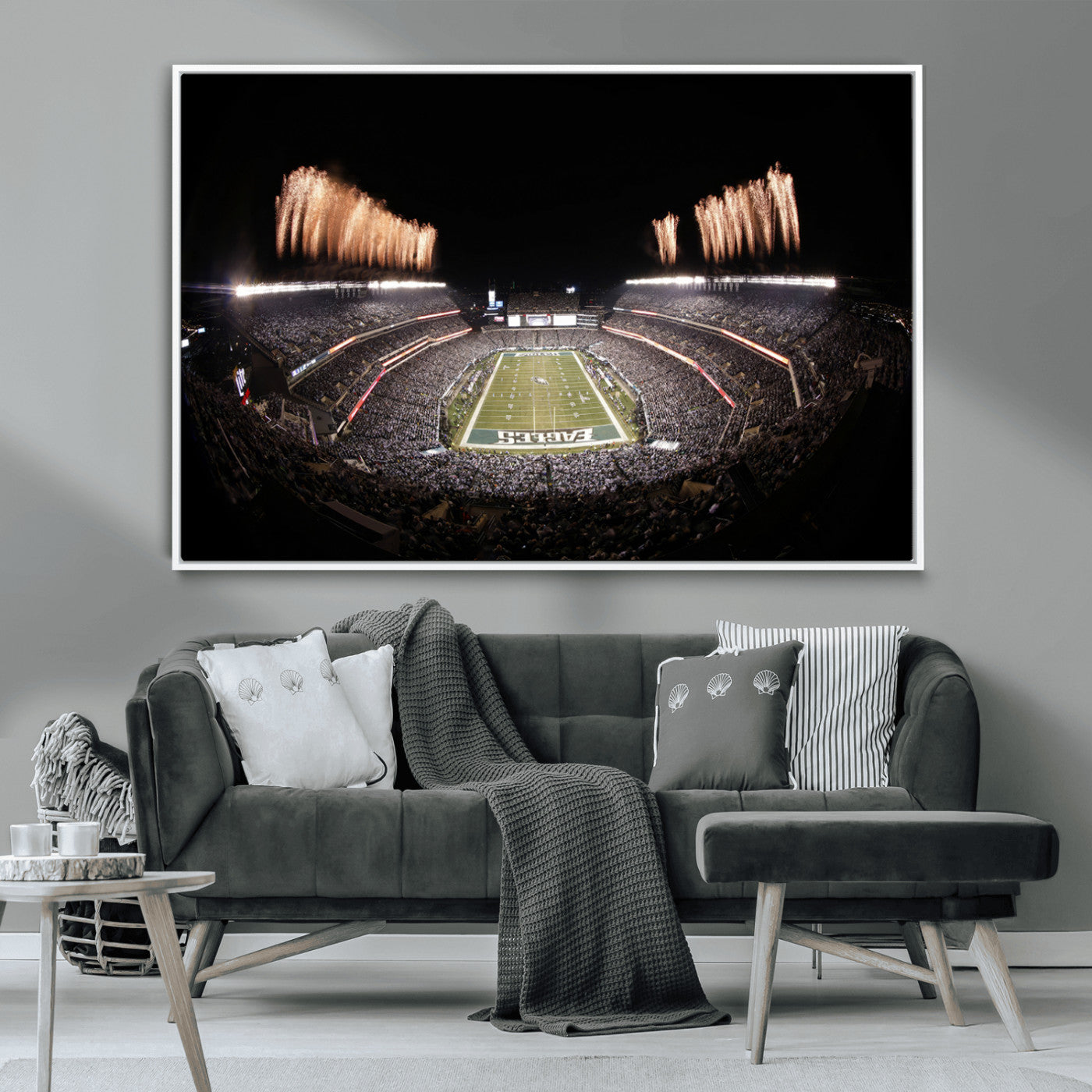 48893-MGV-CV-36X24-Eagles Field Stadium Wall Art - Lincoln Financial Field Fireworks Game Triple Canvas Wall Art -