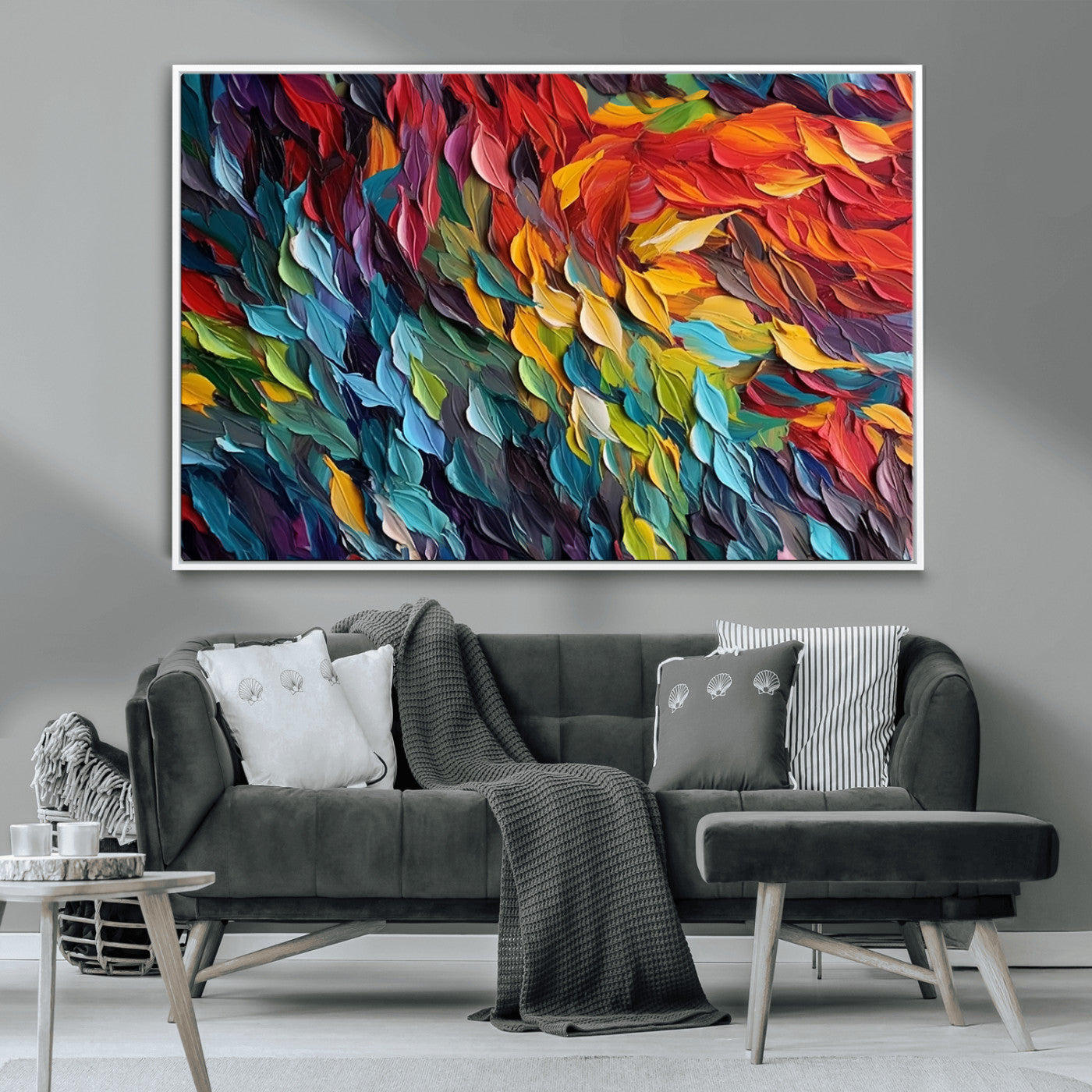 -Vibrant Abstract Leaf Wall Art Canvas Print | Bold Colorful Canvas for Living Room or Office | Ready