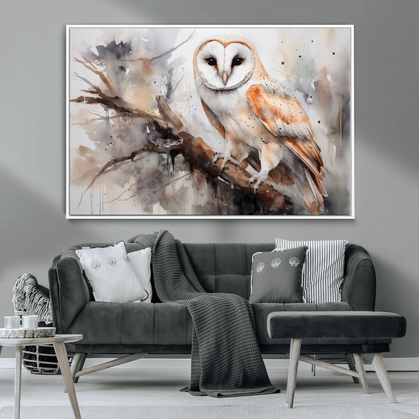 MGV-FC-36X24 - Barn Owl Wall Art | Watercolor Barn Owl Canvas Print | Perfect for Farmhouse Wall Decor | Ready to