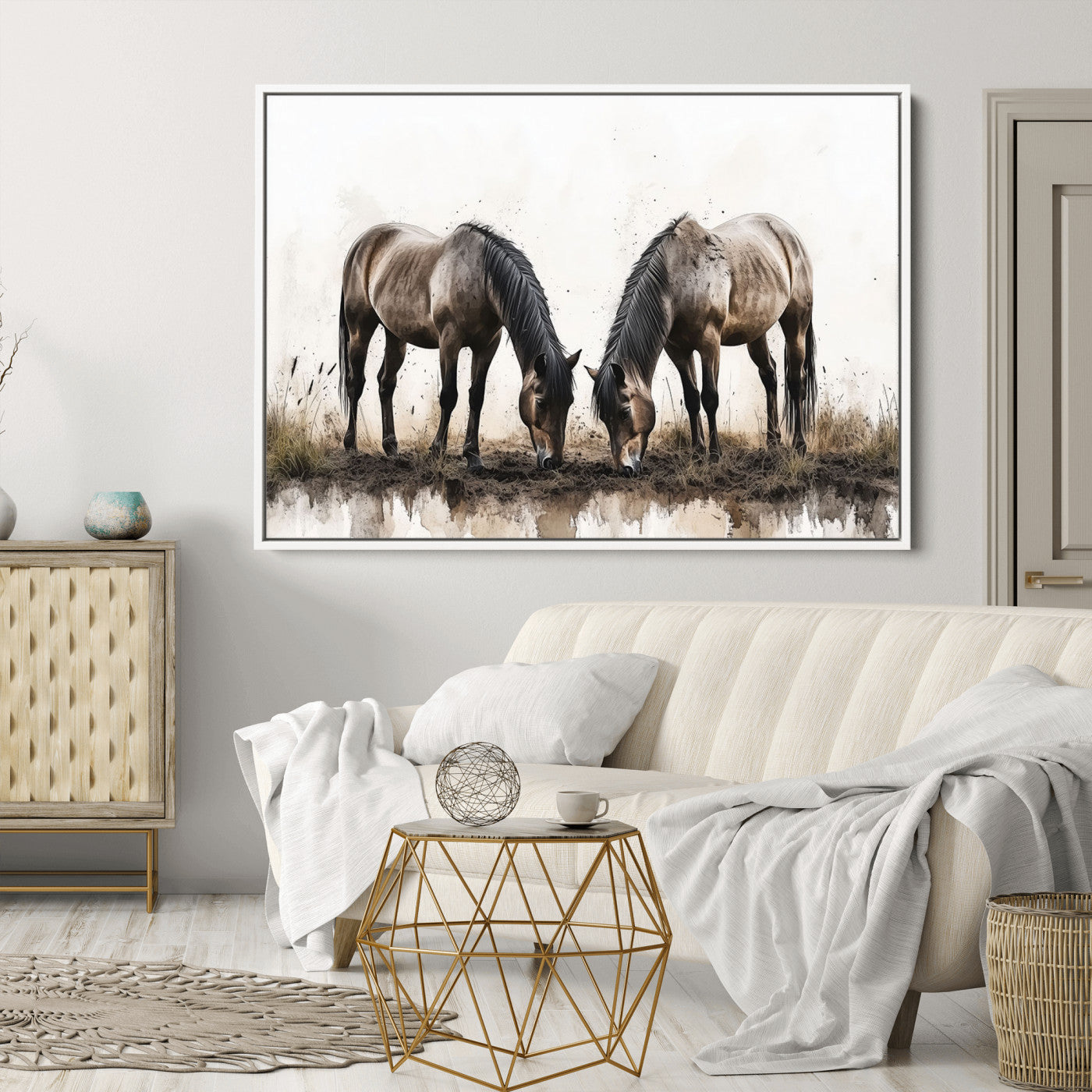 71729-MGV-CV-36X24-Chines Ink Style Horses Wall Art Canvas Print