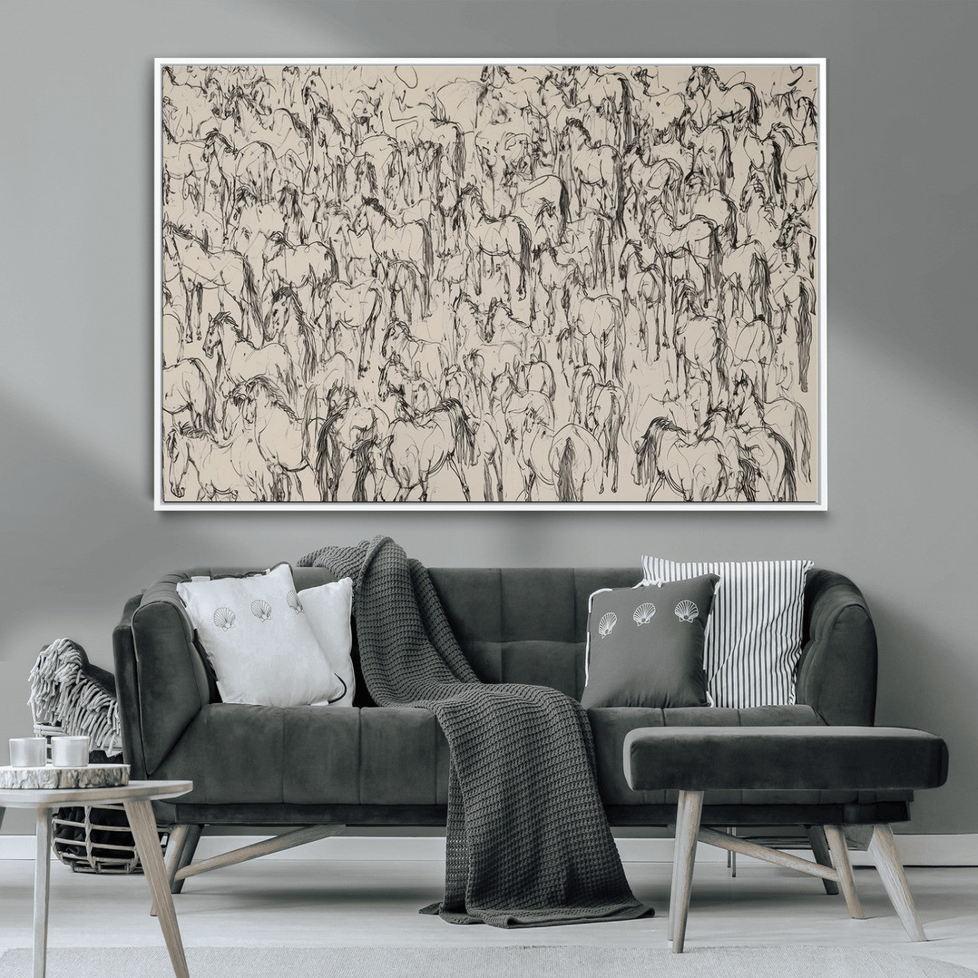 25718-MGV-FC-36X24_White-Abstract Horse Sketch Wall Art | Ready to Hang and Framed | Farmhouse Wall Decor for Living Room or